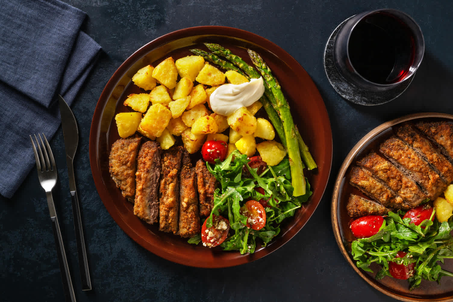 Pesto Crusted Lamb Steak and Roast Potatoes
