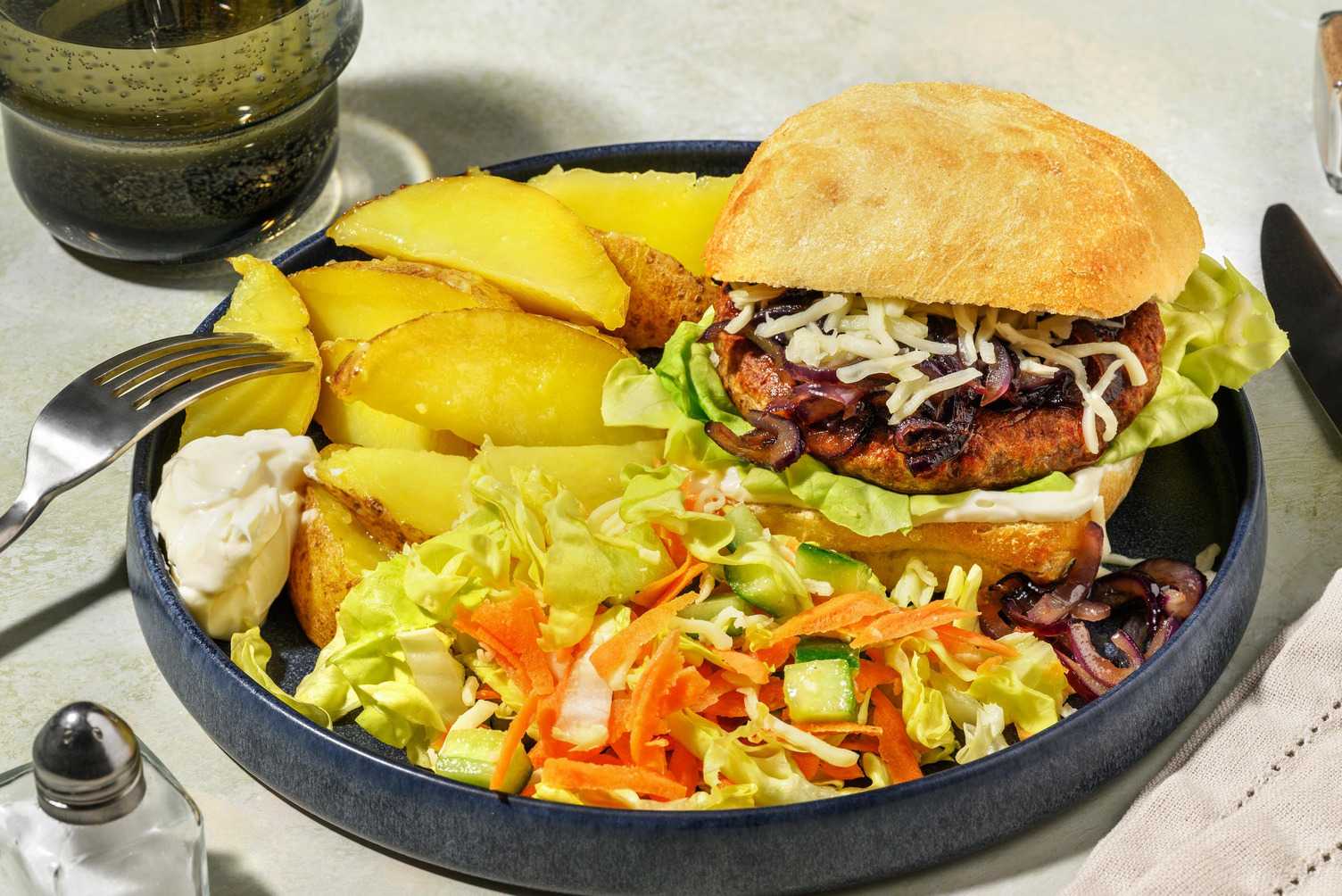 Cheeseburger végé sur ciabatta