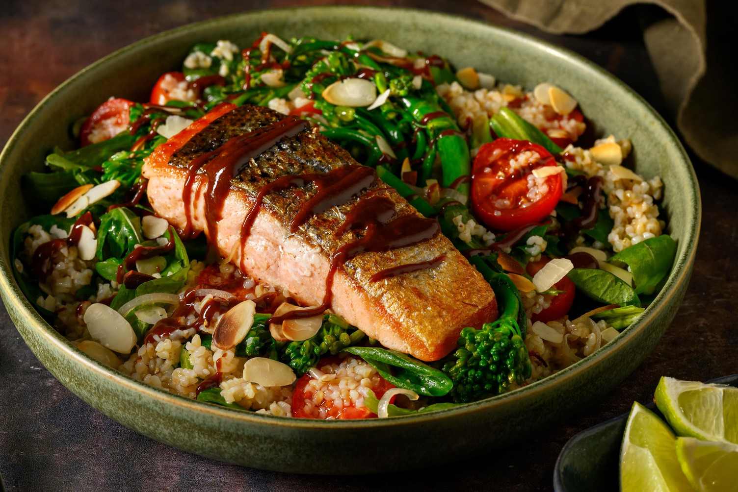 Saumon et broccolini en sauce au tahini