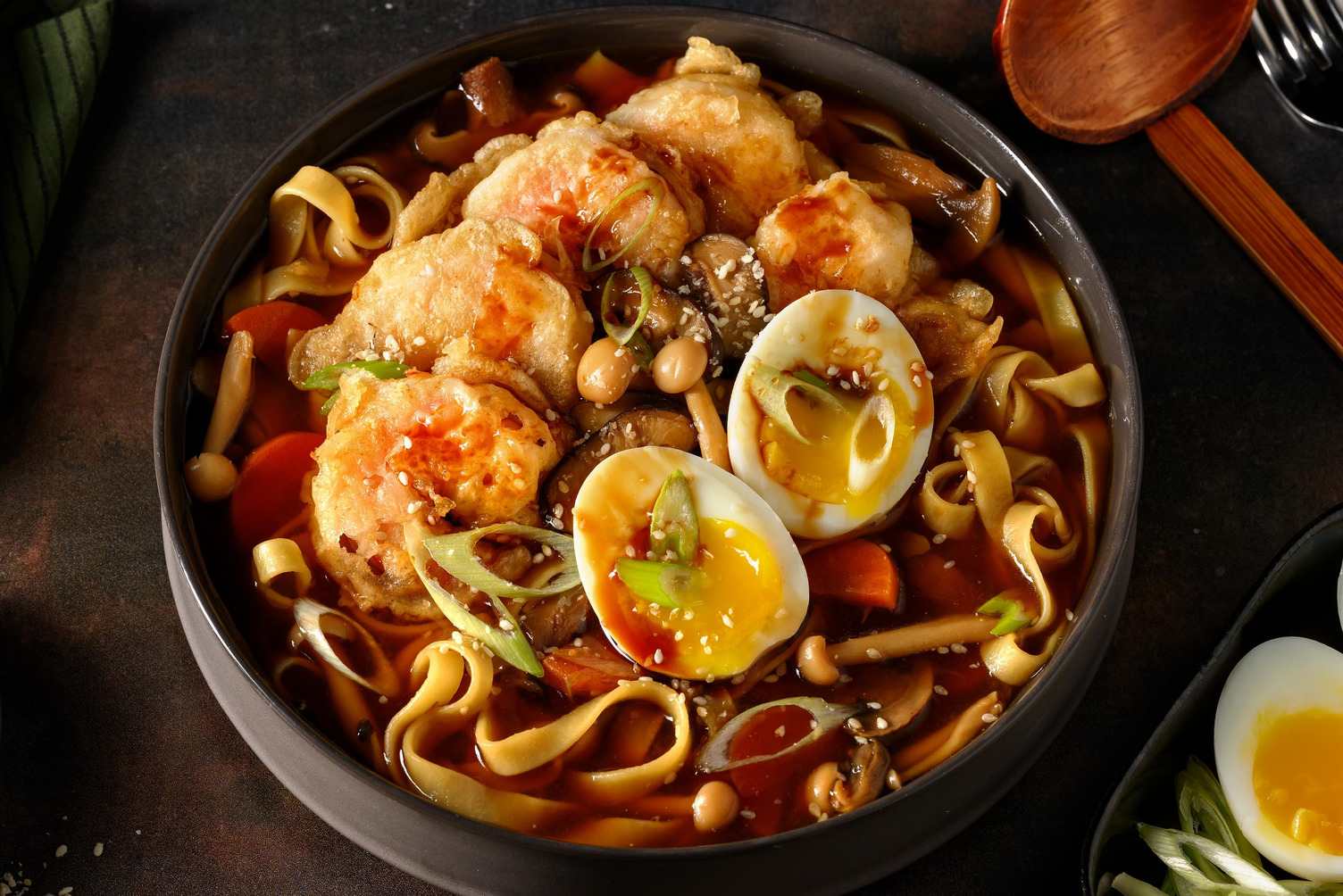 Tempura Shrimp over Luxe Miso Ramen 