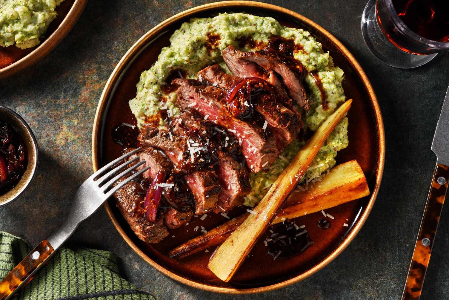 Steak et purée de brocoli au mascarpone