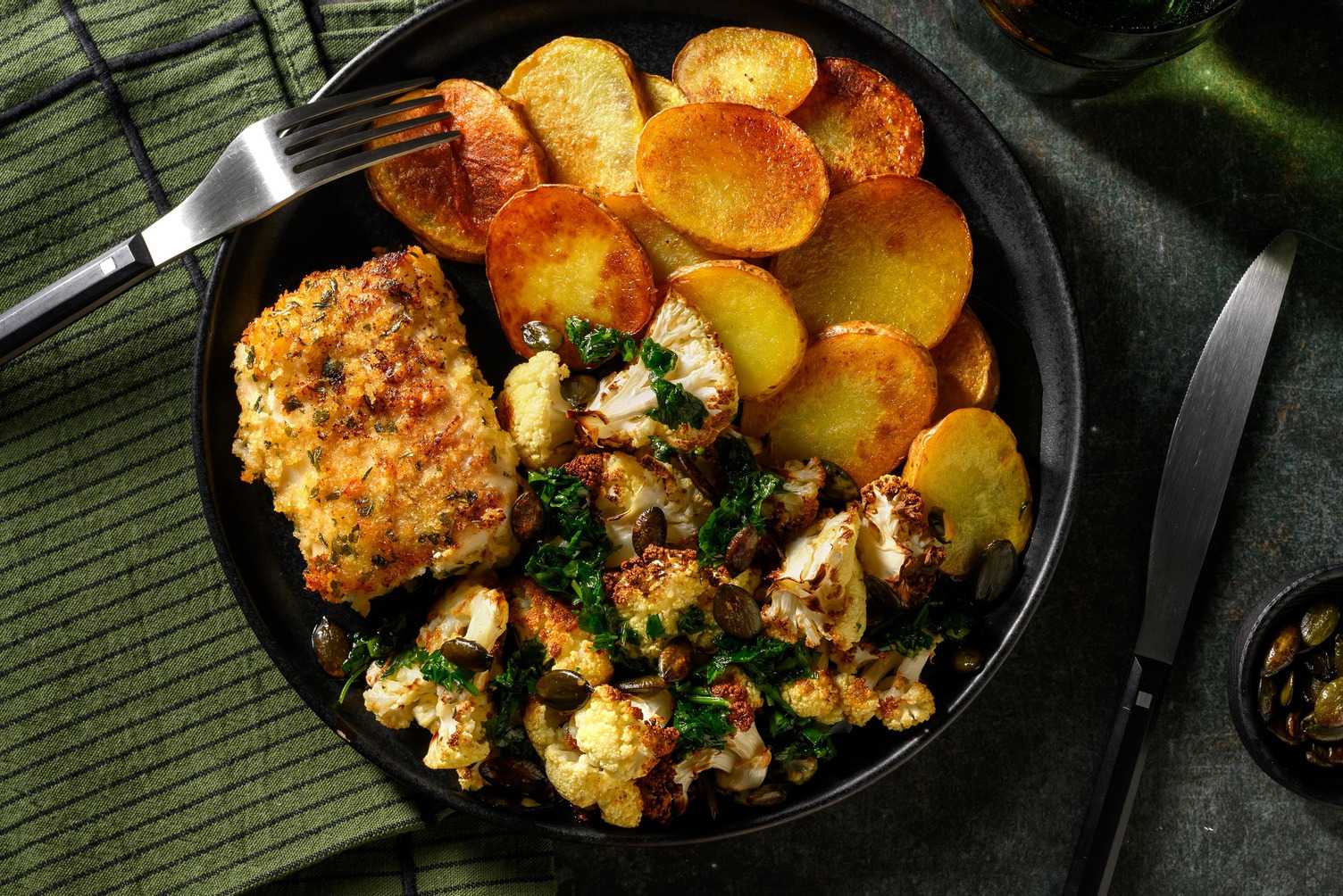 Panko Cod with Garlicky Parsley Oil & Pumpkin Seeds