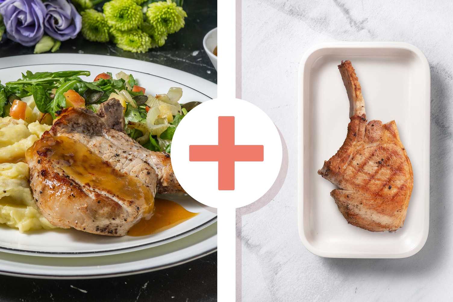 Double côtelette de porc et sauce abricot-dijon