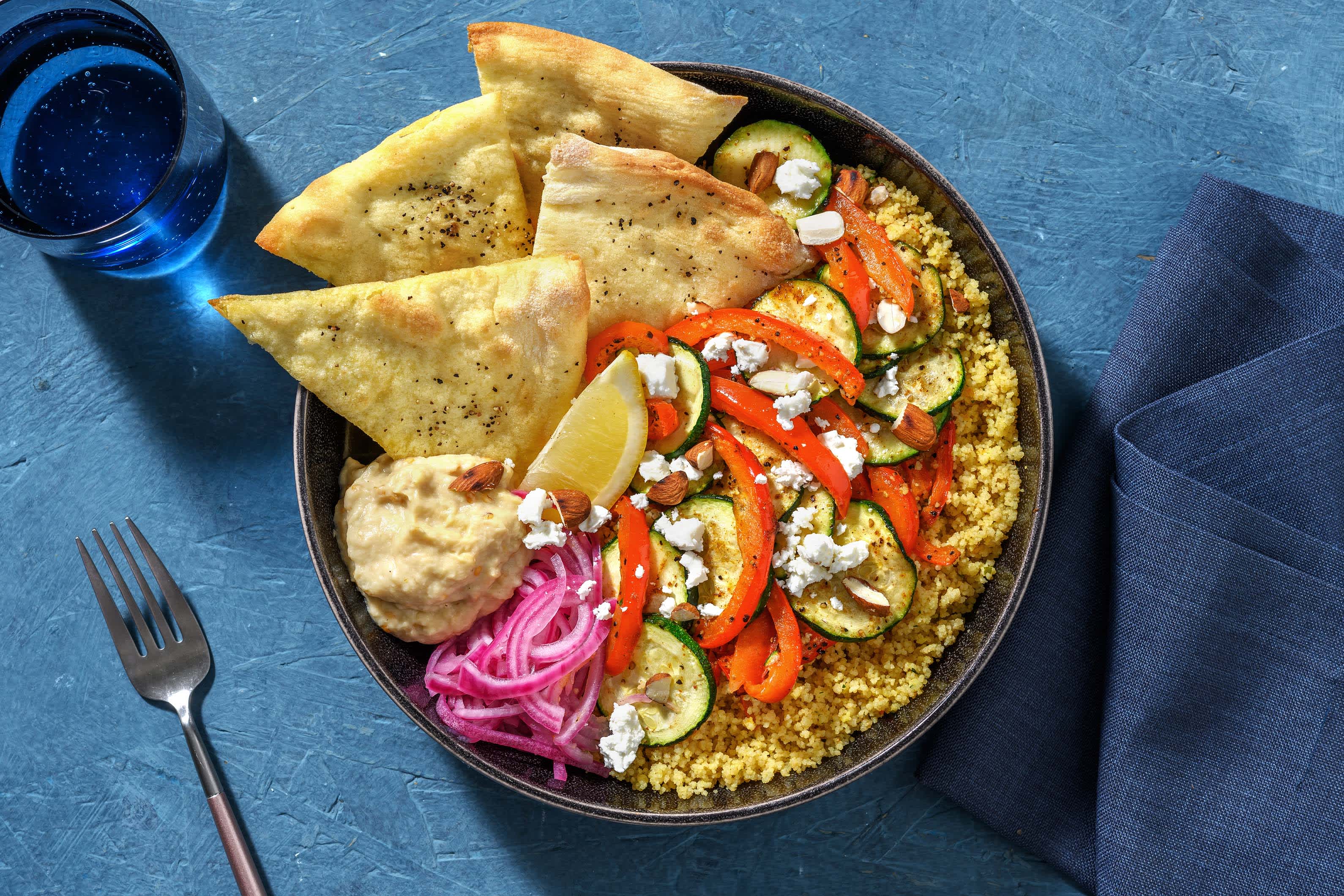 Baba ganoush bowl met couscous en feta