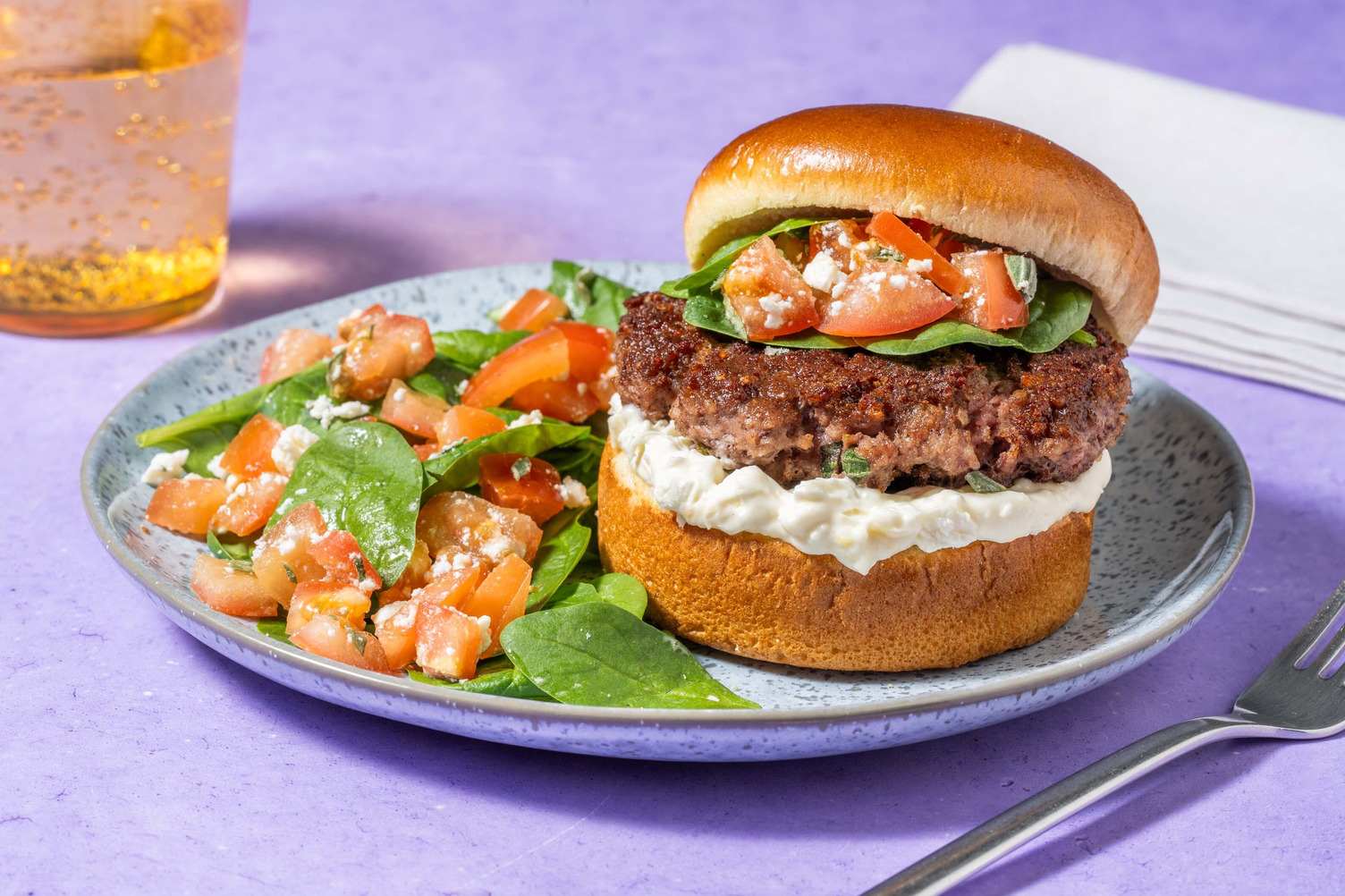 Double Beef Burgers and Greek-Style Salad