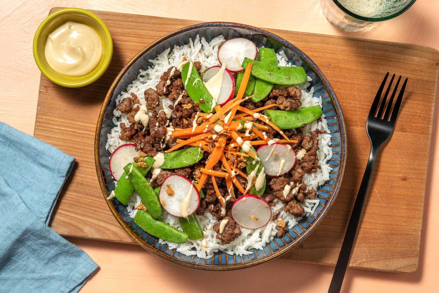 Bols de bœuf et de riz collant au gingembre