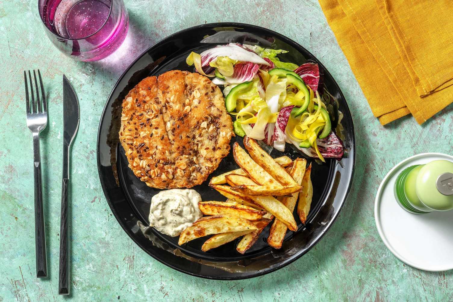 Visburger met ovenfrietjes