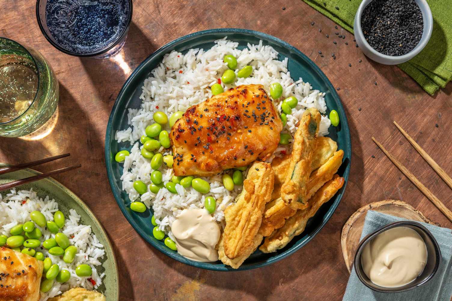 Honing-miso glazed kabeljauw