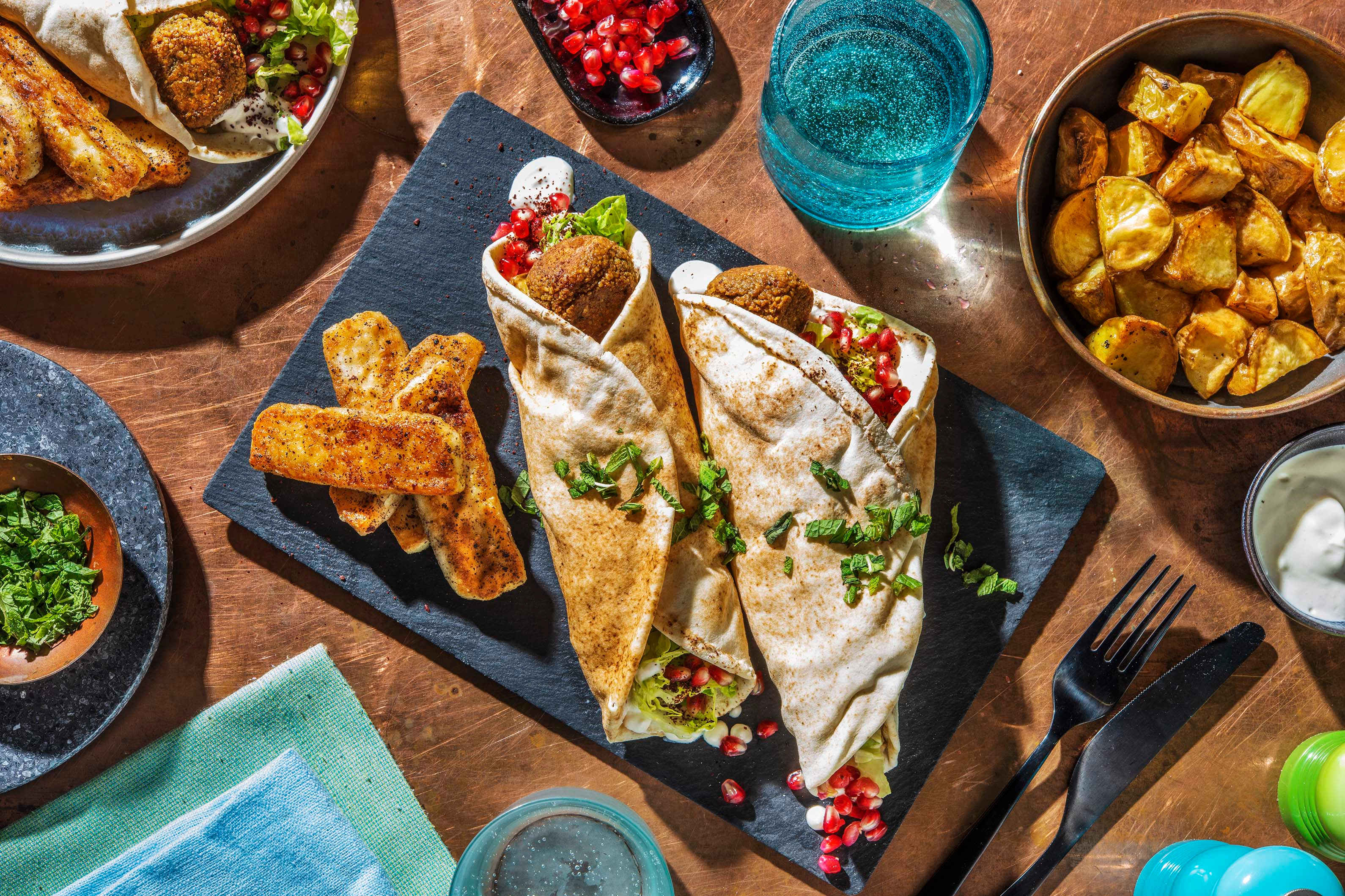 Falafel Flatbreads and Halloumi Fries