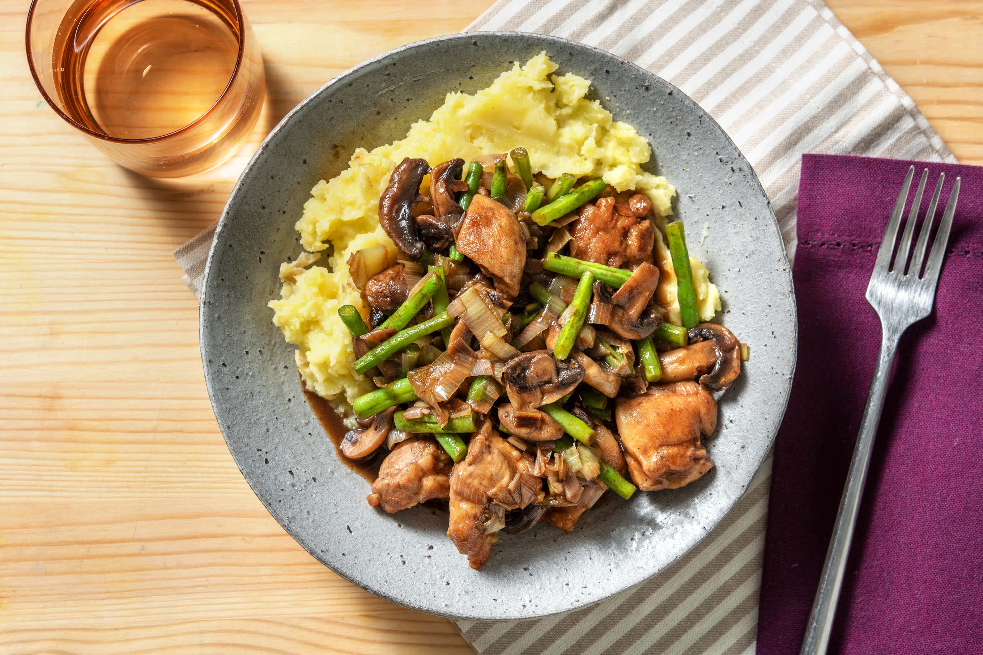 Chicken, Red Wine Jus and Mushroom Stew