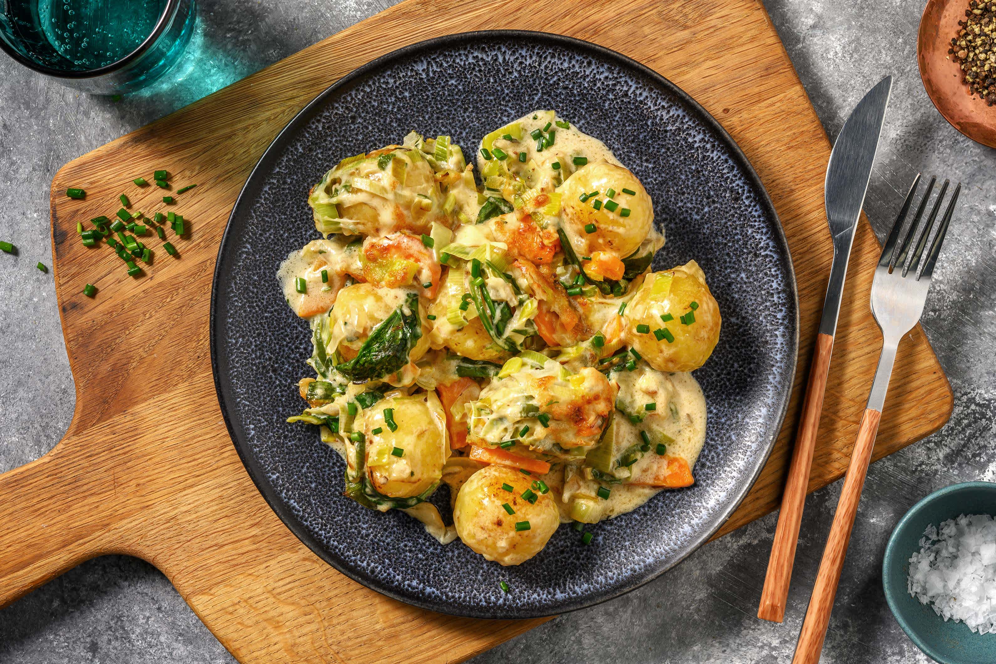 Cremiger Mini-Knödel-Auflauf