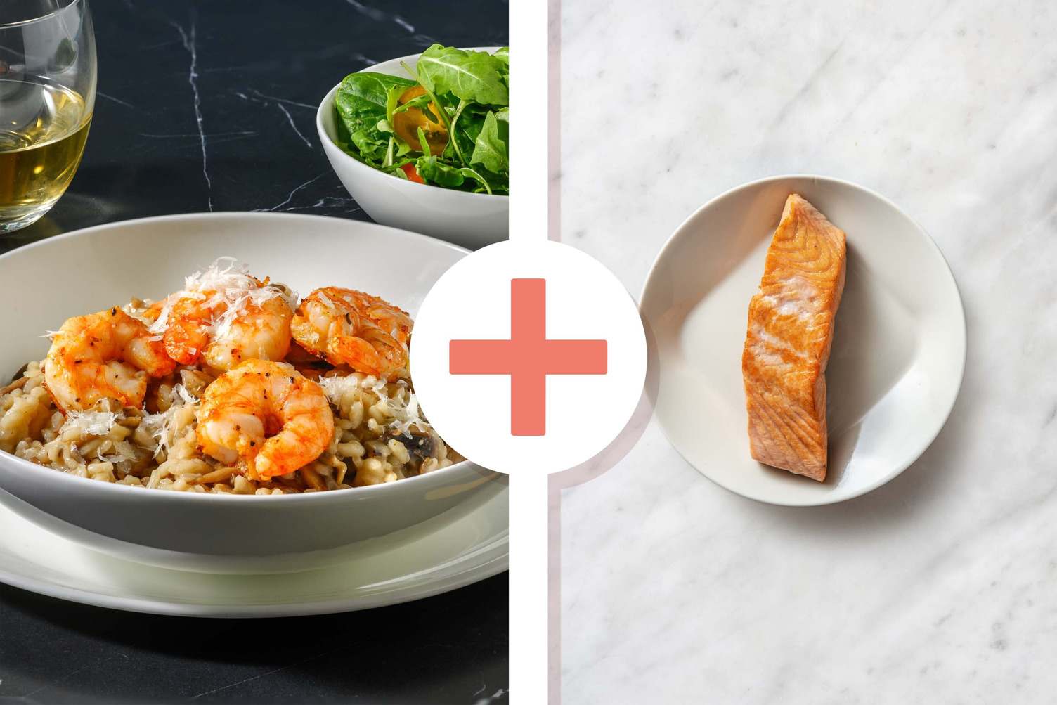 Lemony Jumbo Shrimp, Salmon and Mushroom Risotto