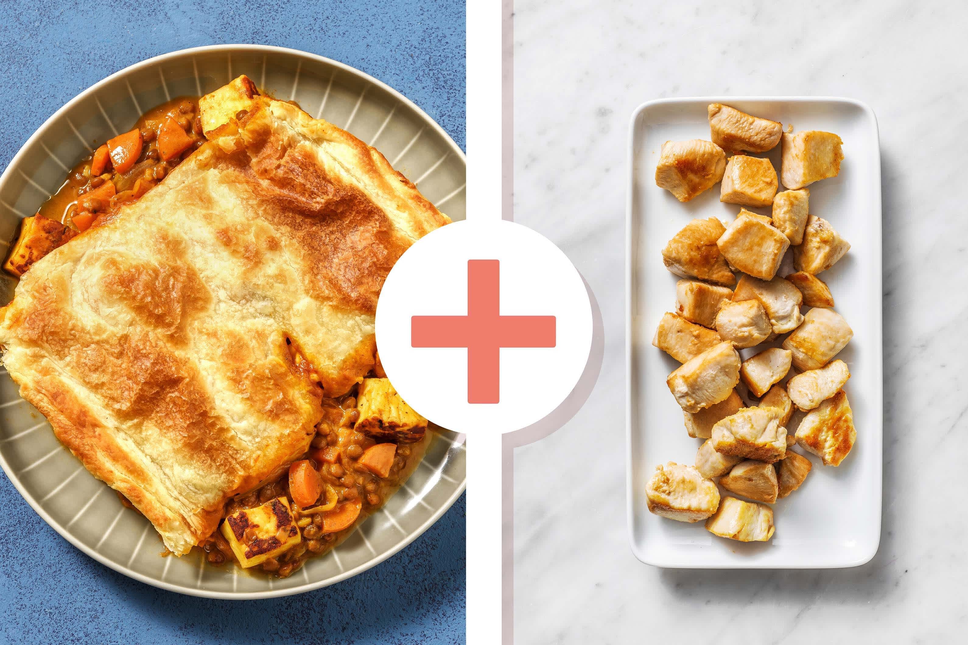 Curried Paneer and Diced Chicken Breast Dal Pie