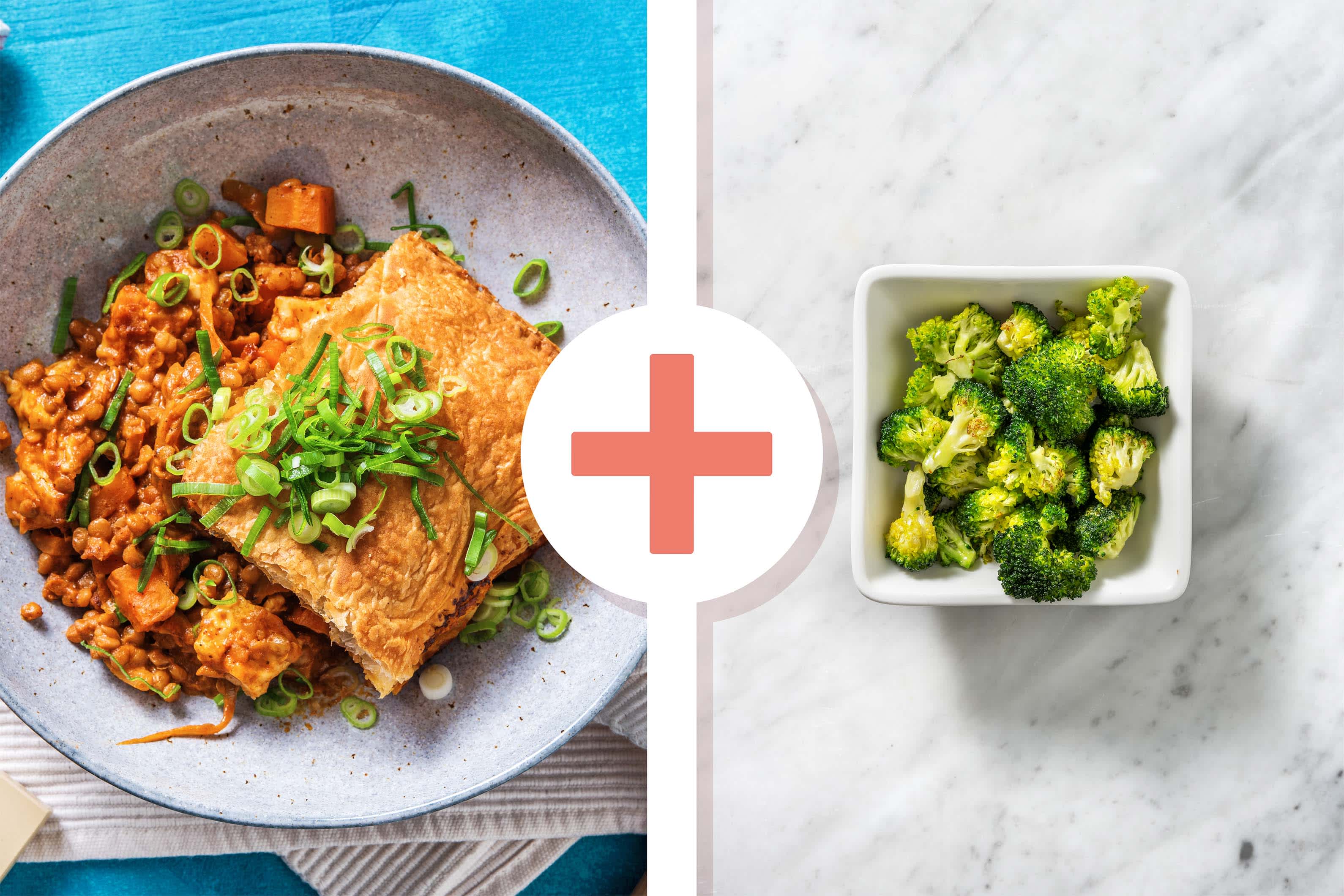 Curried Paneer Dal Pie with Broccoli Florets
