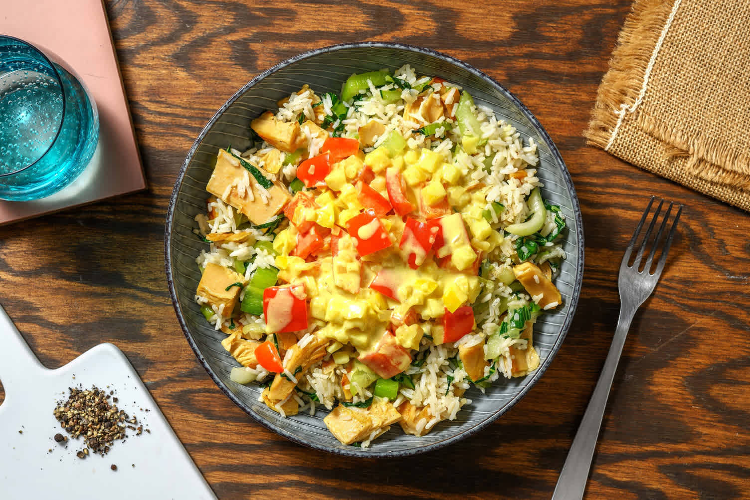 Vegetarische kipcurry met rijst