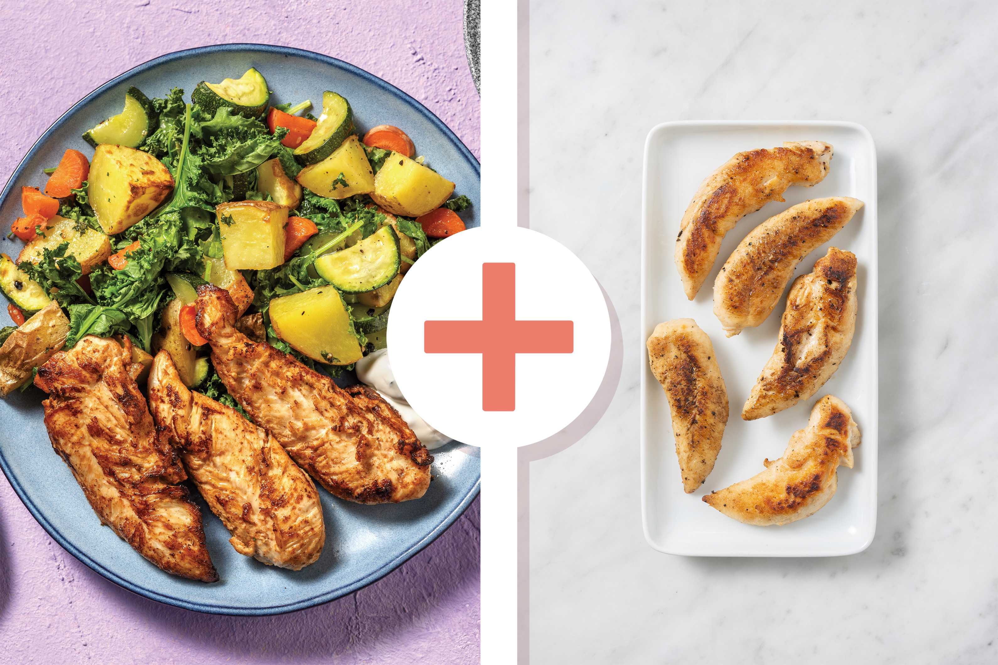 Double Mumbai Chicken, Kale & Easy-Prep Roast Veg