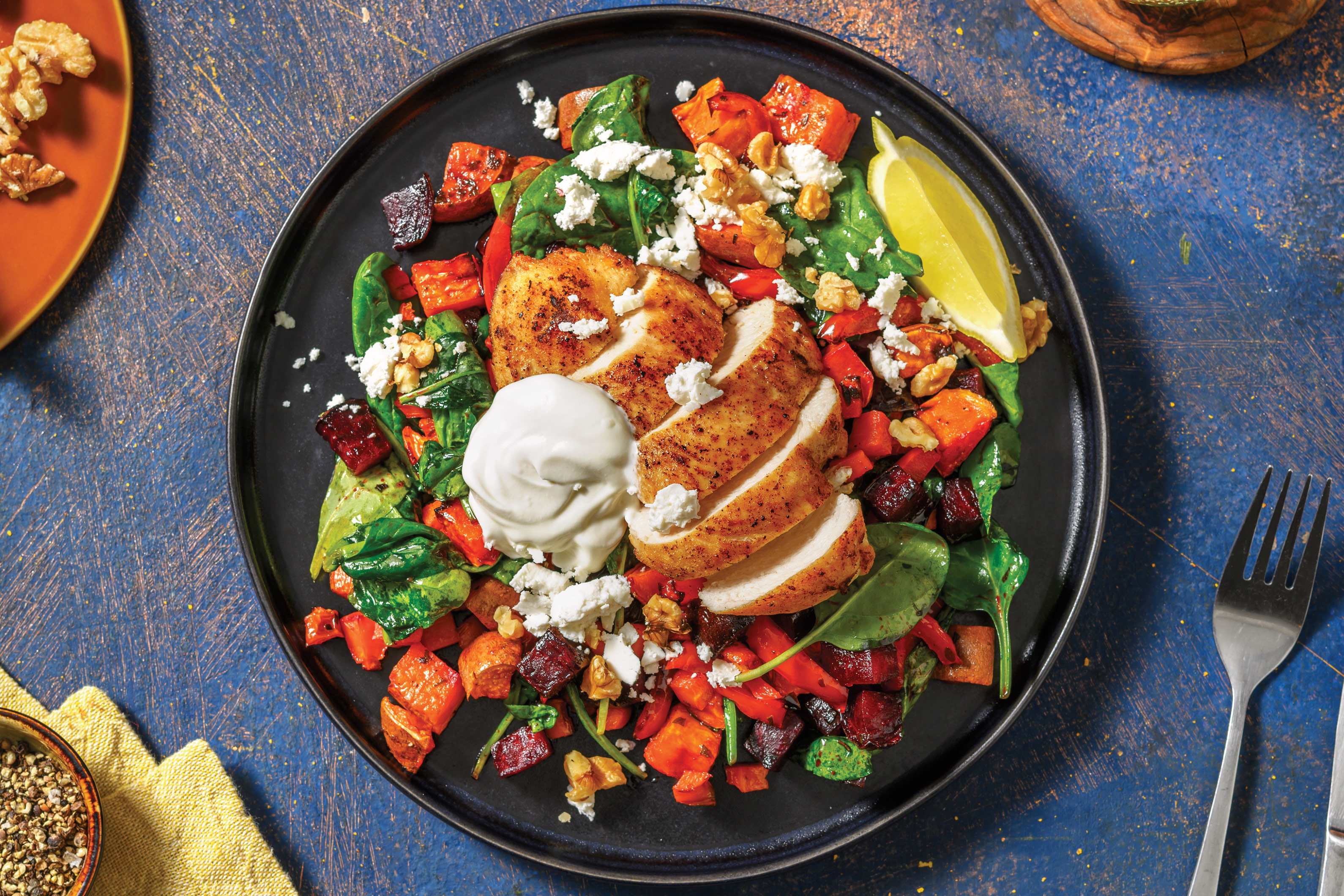 Easy Spiced Chicken Salad & Roasted Veggies