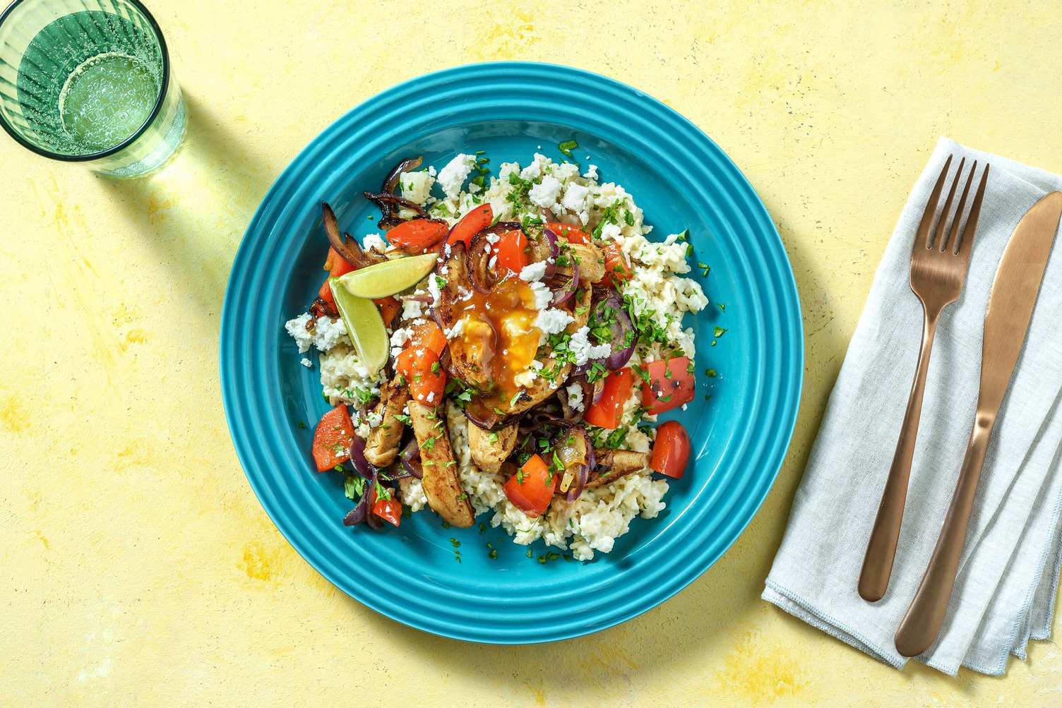 Kipfajita met paprika en rijst met een twist