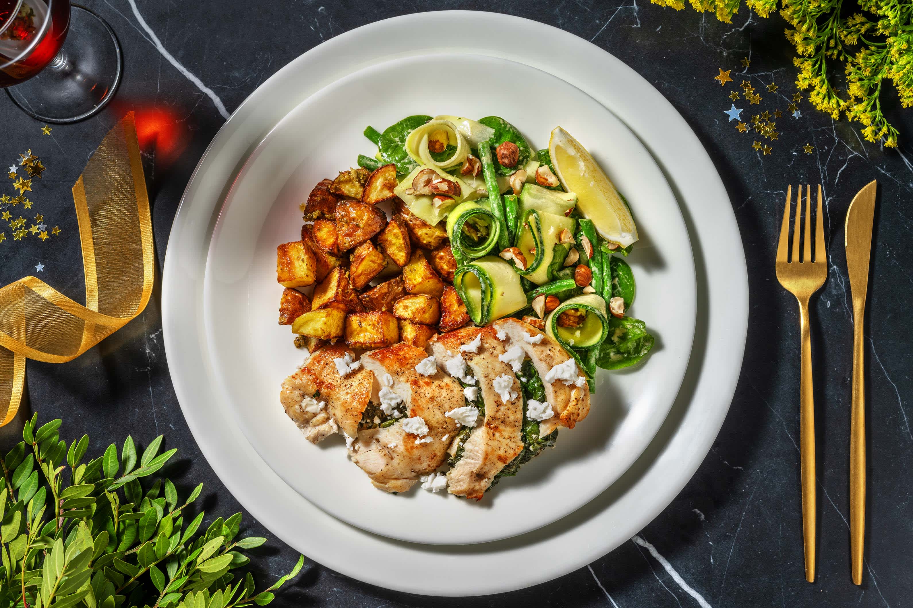 Gevulde kipfilet met geitenkaas en spinazie