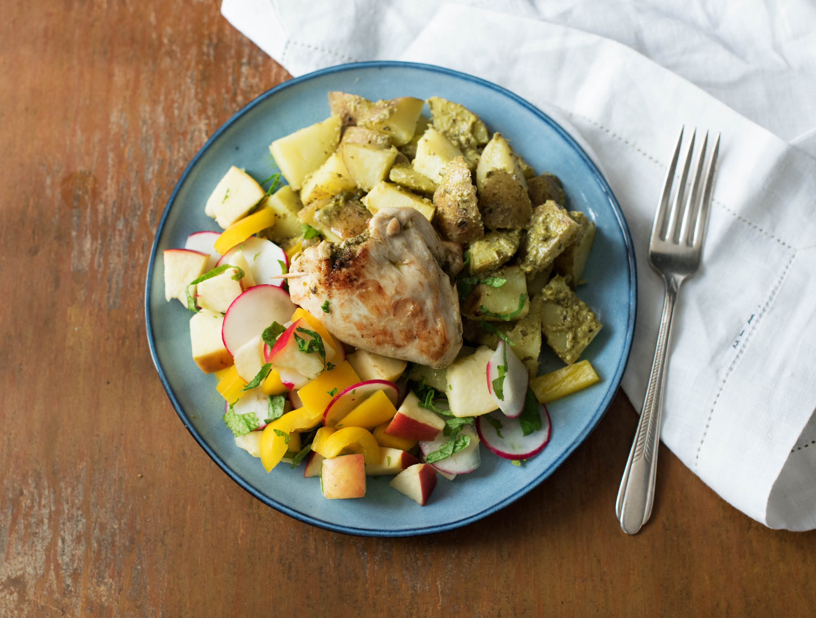 Gevulde kipfilet met pestoaardappelen