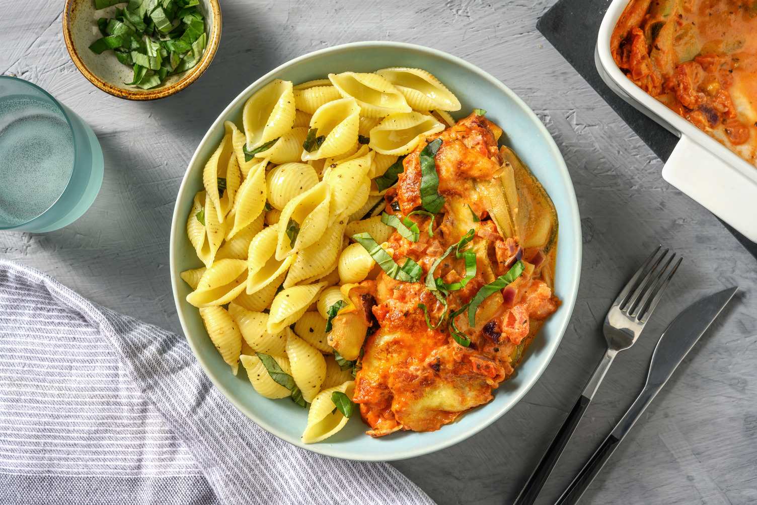 Courgette al forno with conchiglie