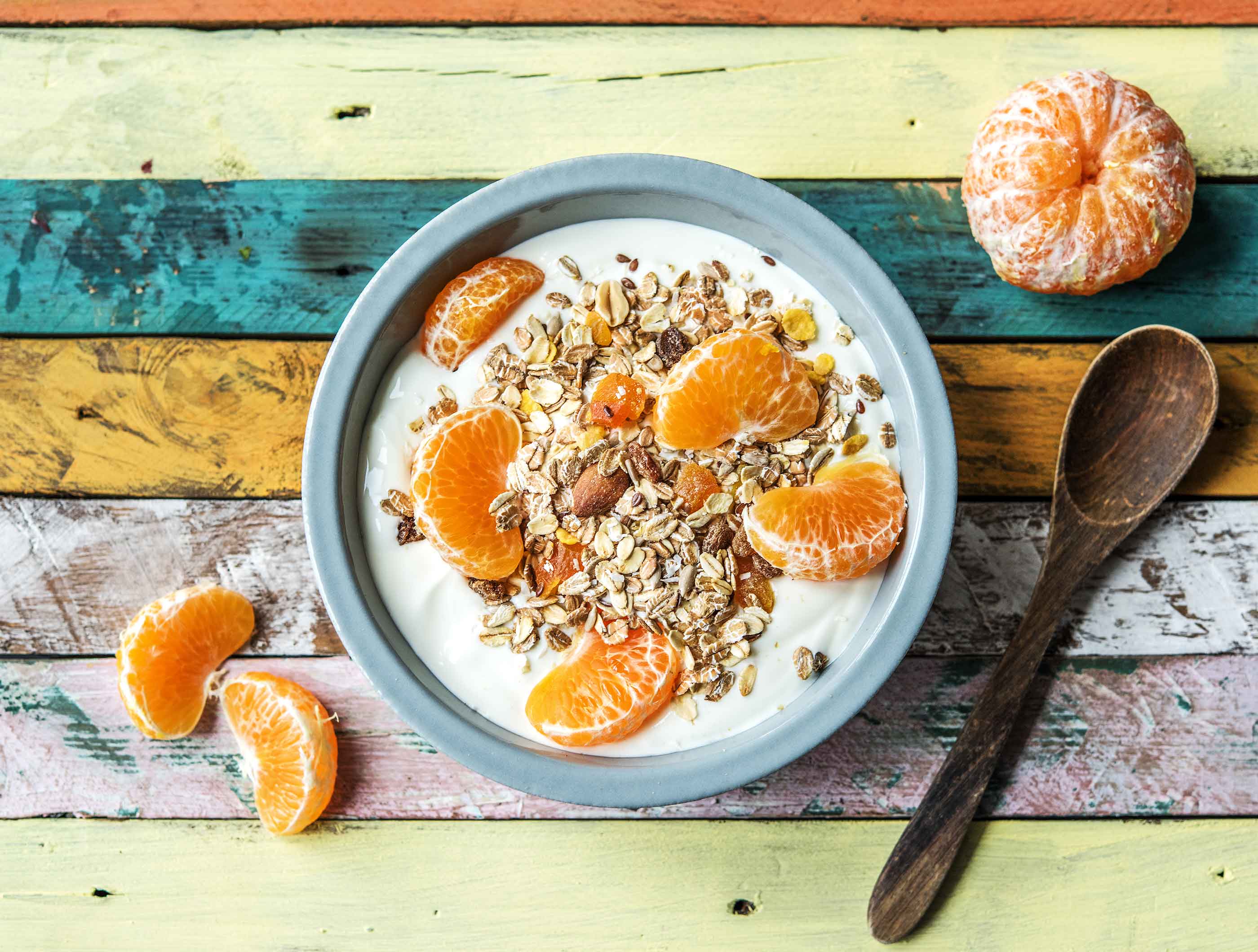 Griekse yoghurtmix met mandarijn en muesli