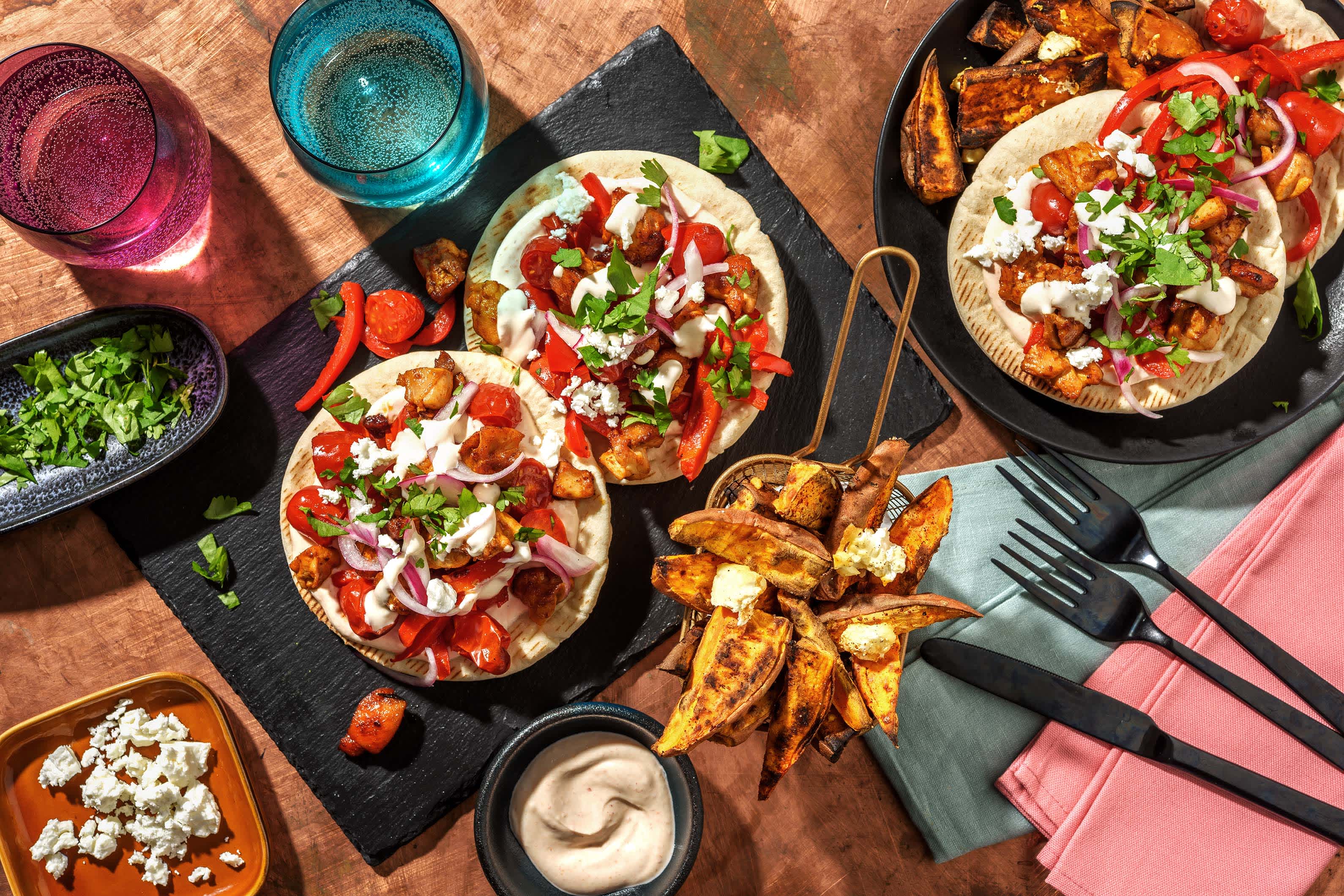 Honey Glazed Chicken & Harissa Veg Flatbreads