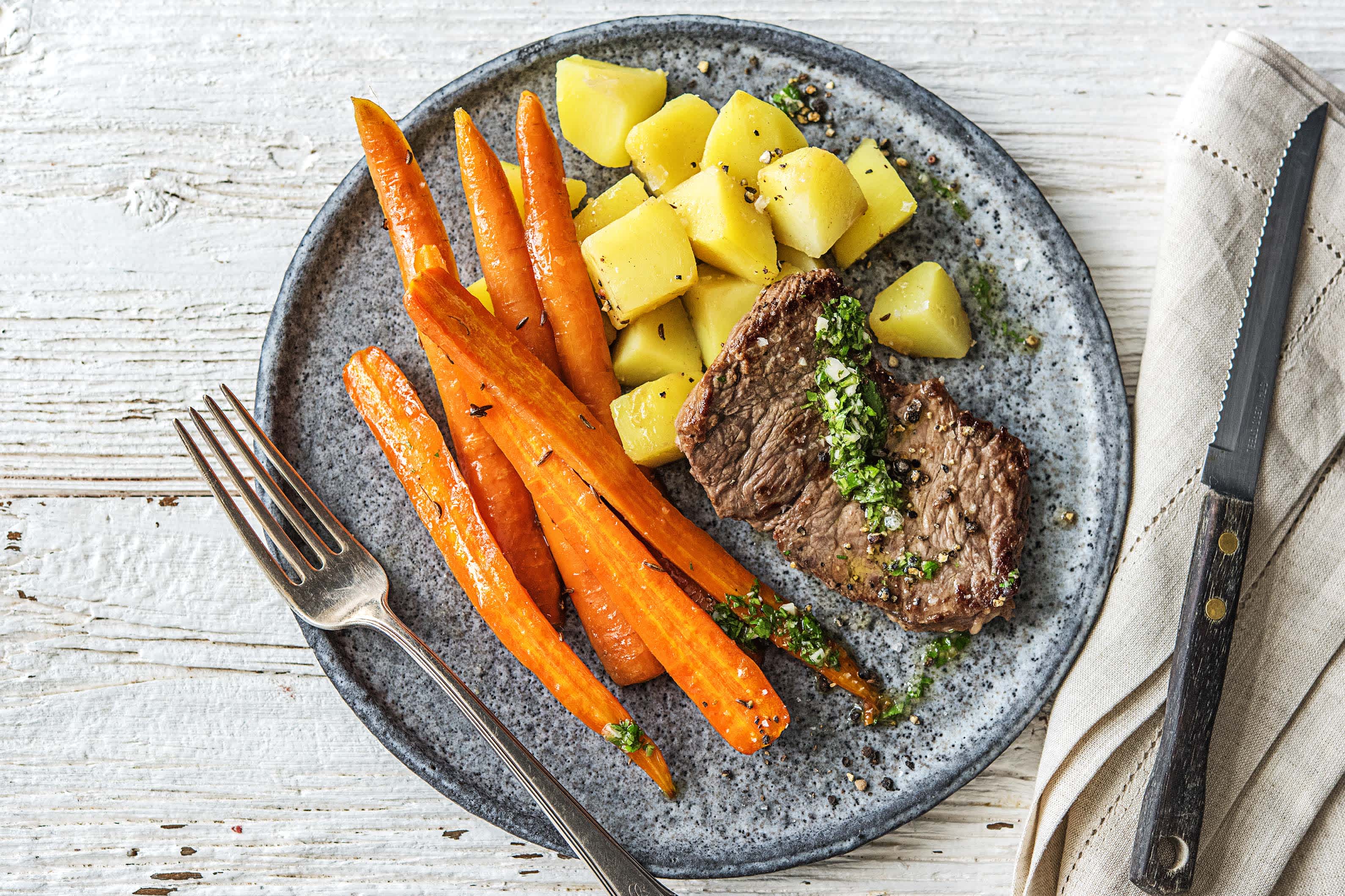 Kogelbiefstuk met gekarameliseerde bospeen