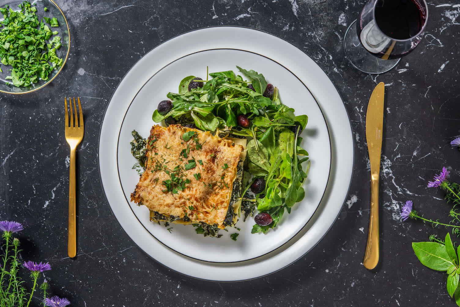 Lasagnes aux trois fromages et chou frisé