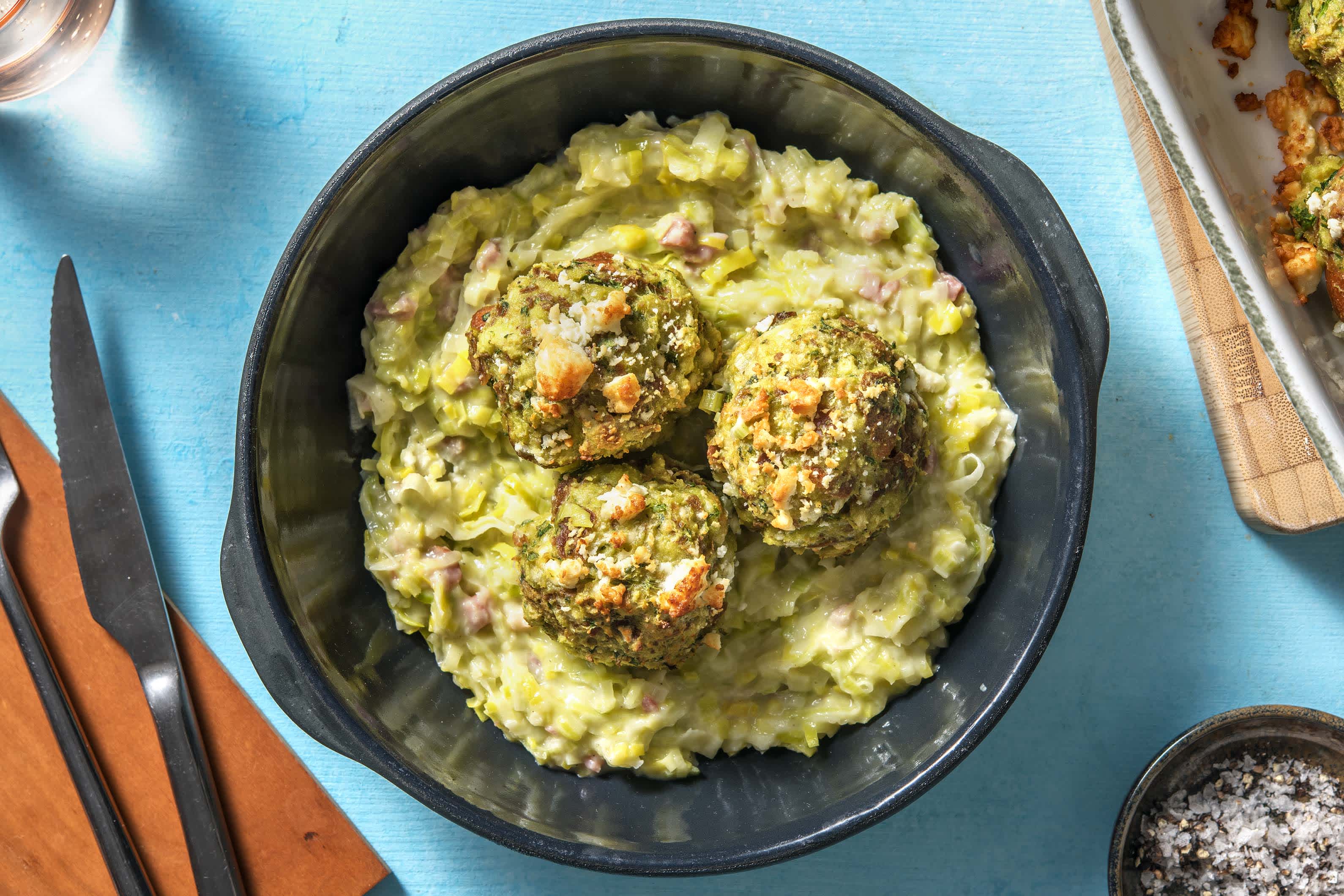 Gebackene Laugen-Bärlauch-Knödel