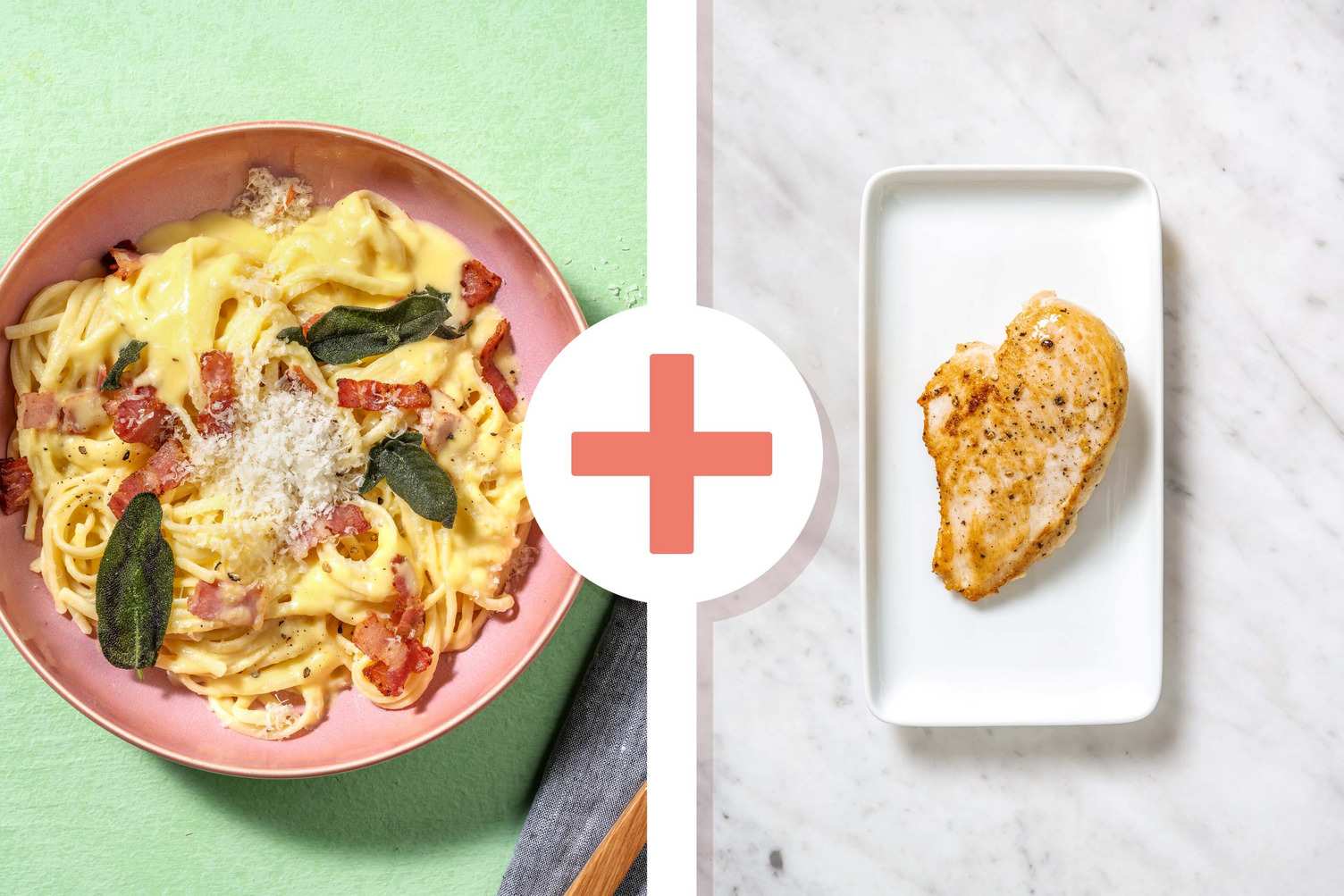 Linguines Alfredo à la courge, au bacon et au poulet