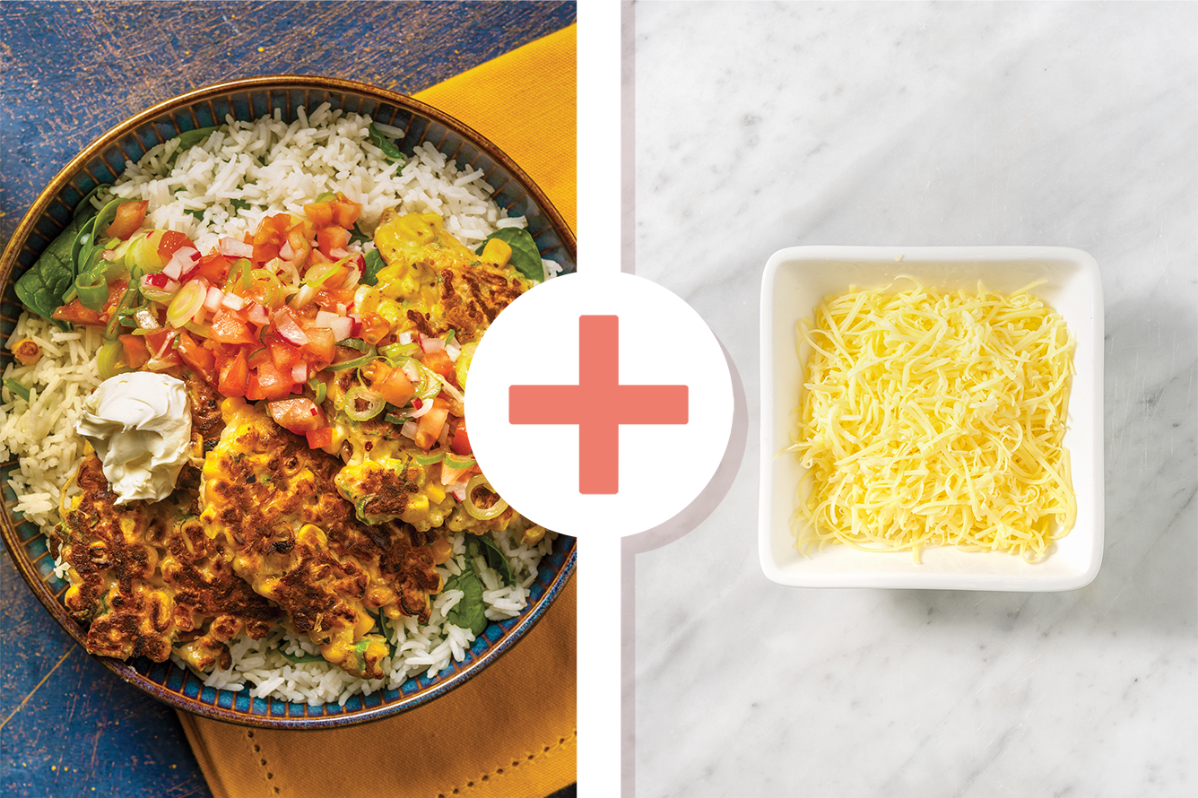 Cheesy Loaded Mexican Corn Fritter Bowl