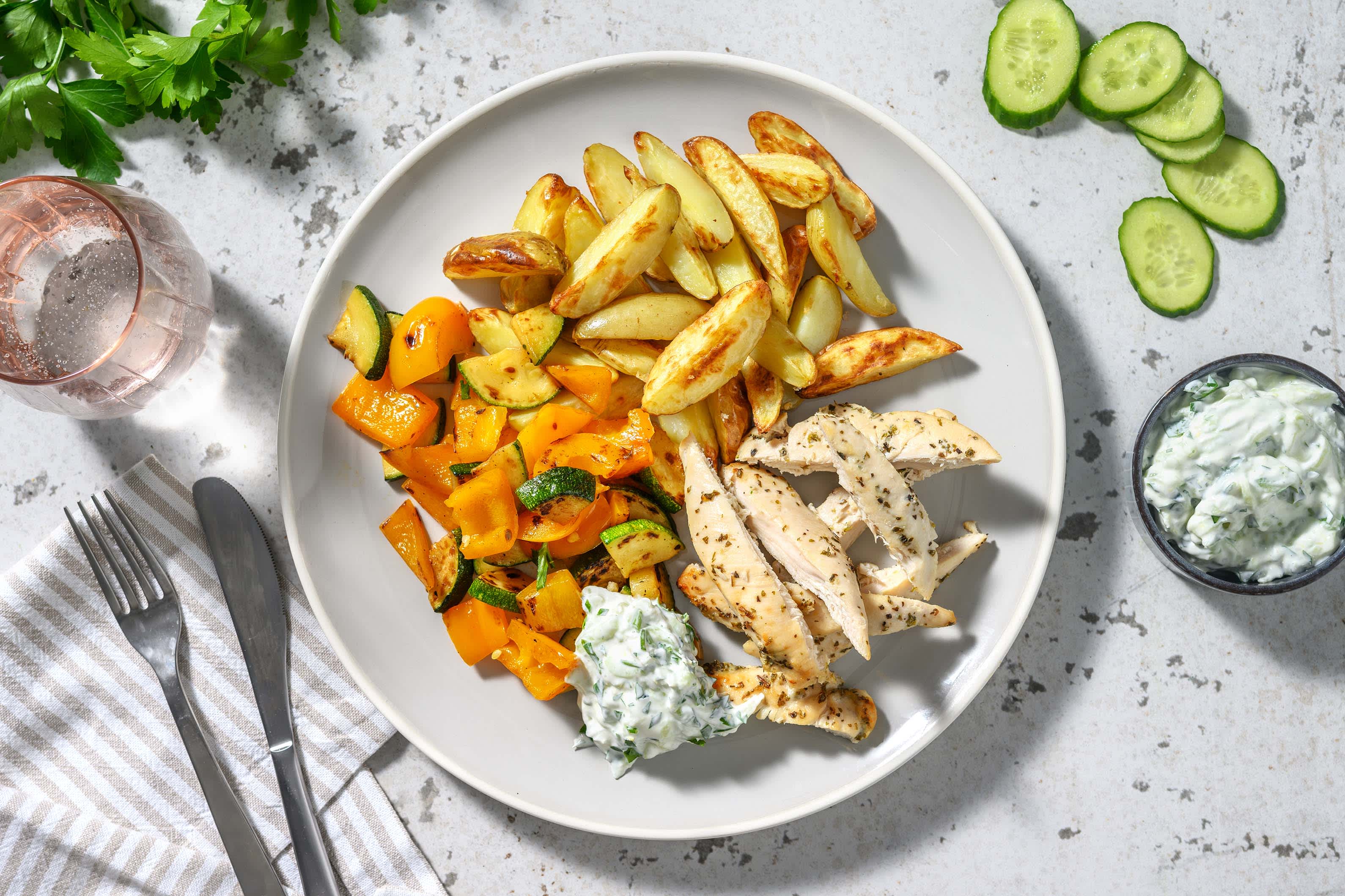 Poulet au four à la méditerranéenne et tzatziki maison