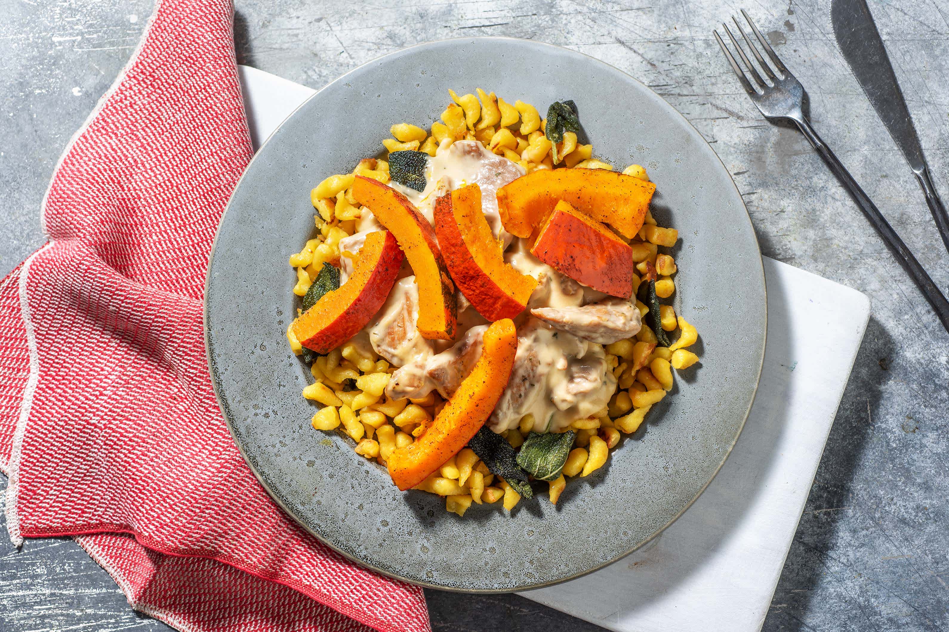 Ofenkürbis mit Schweinefiletspitzen