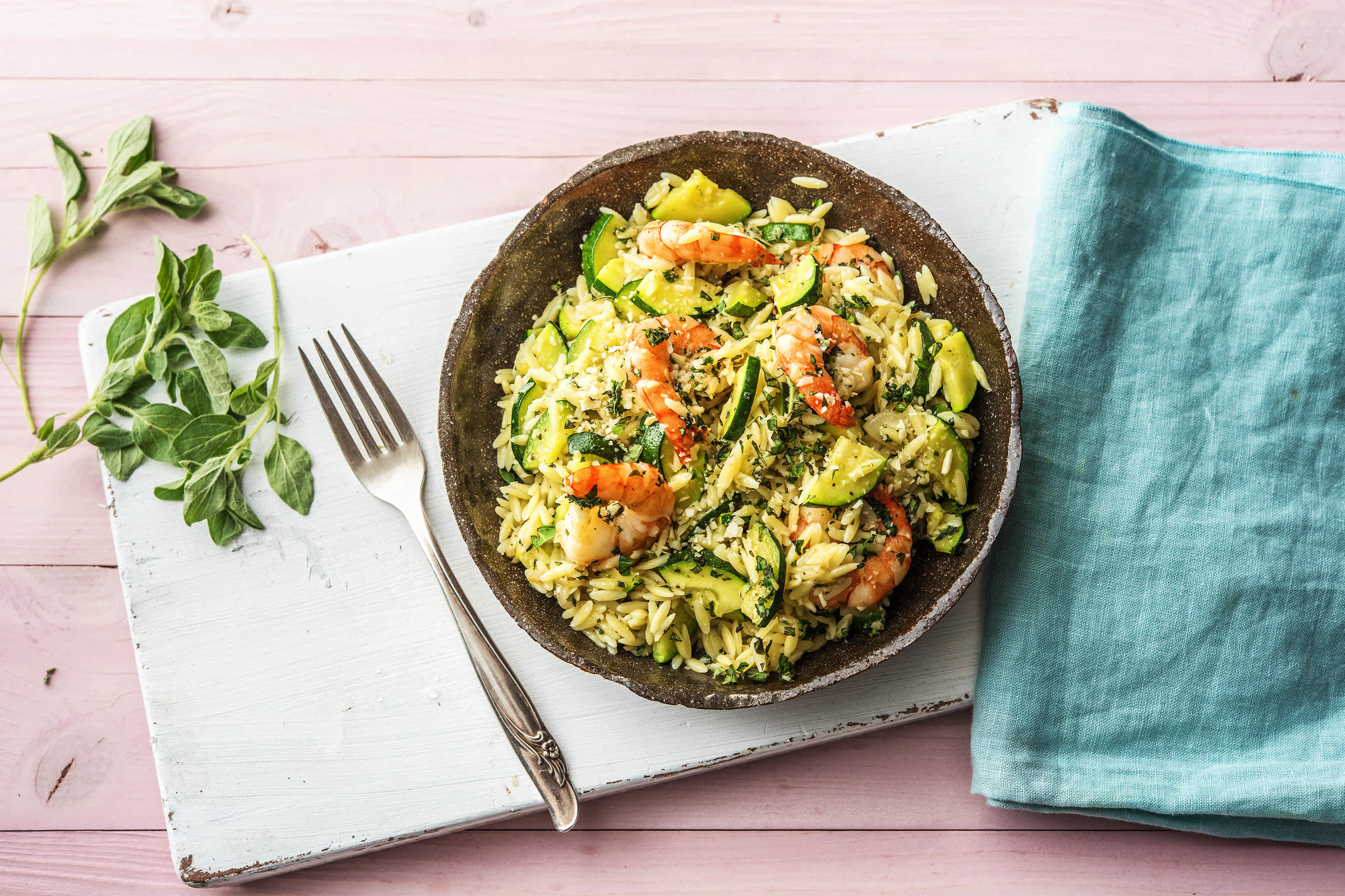 Orzo et crevettes à l’ail