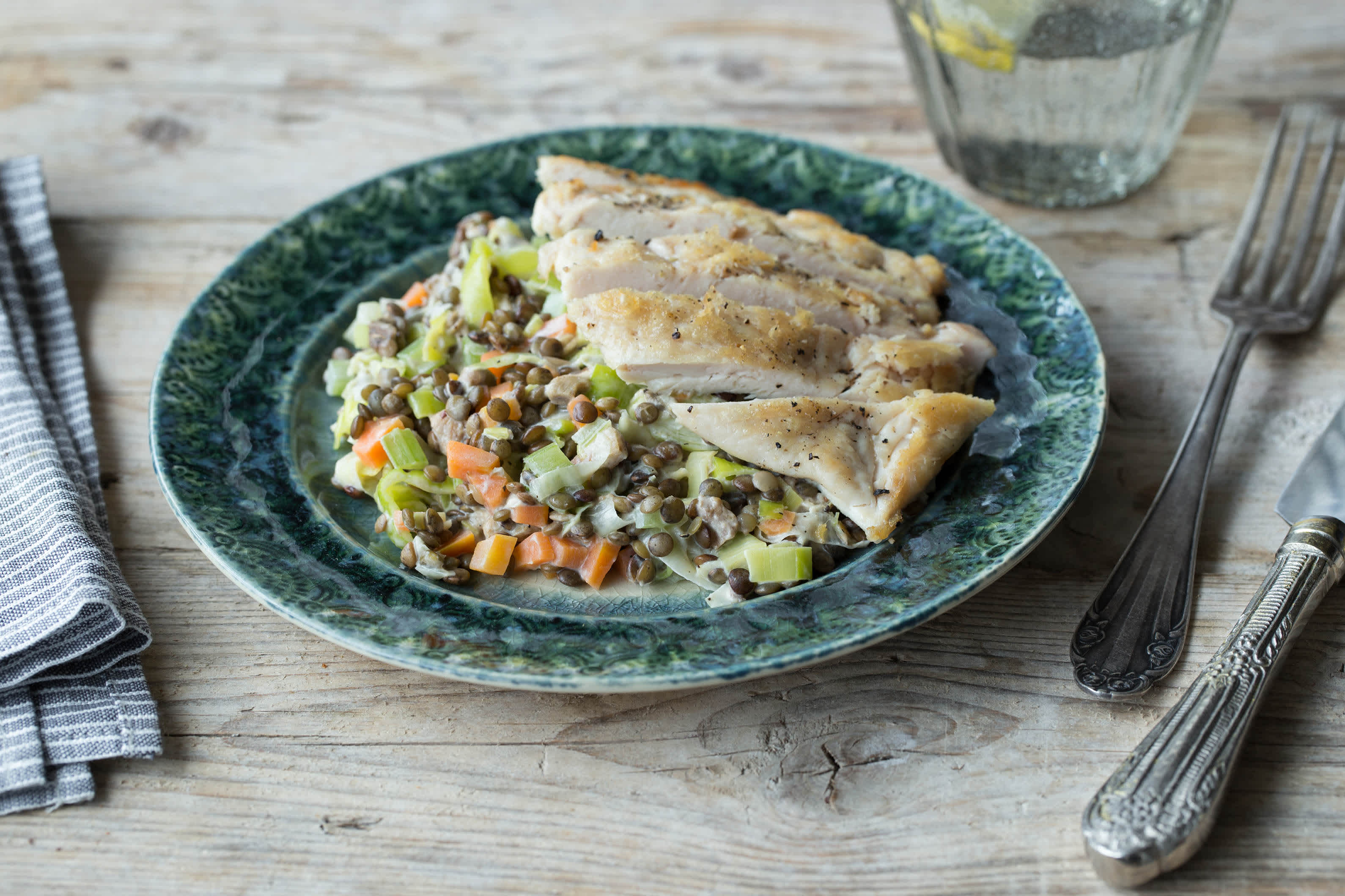 Pan-Fried Chicken with Spicy Lentils