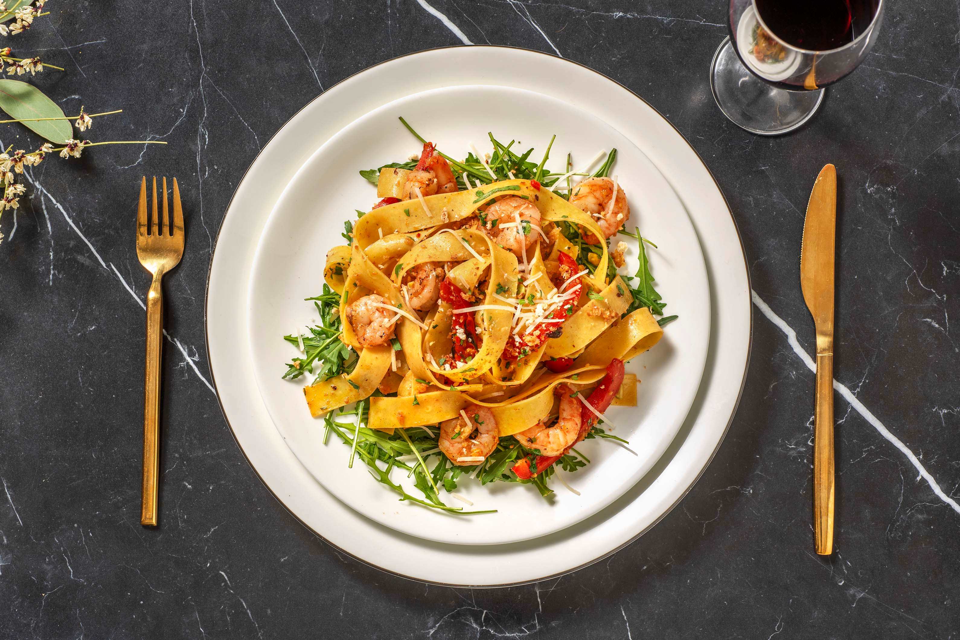 Pappardelle aux crevettes sauce beurre à l’ail