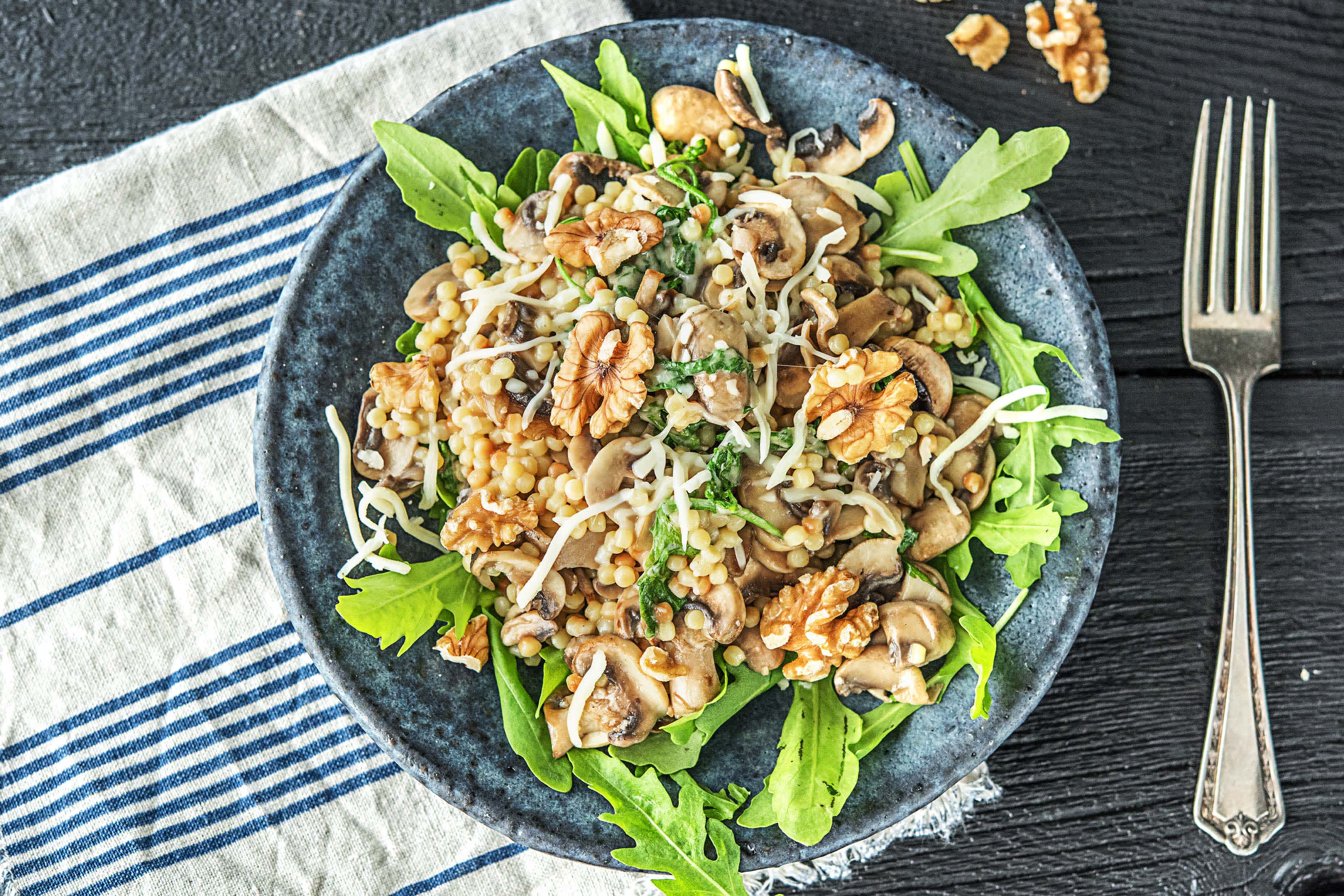 Parelcouscous met champignons en gruyère