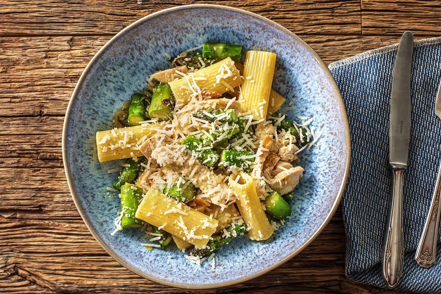 Pâtes elicoidali au poulet poêlé