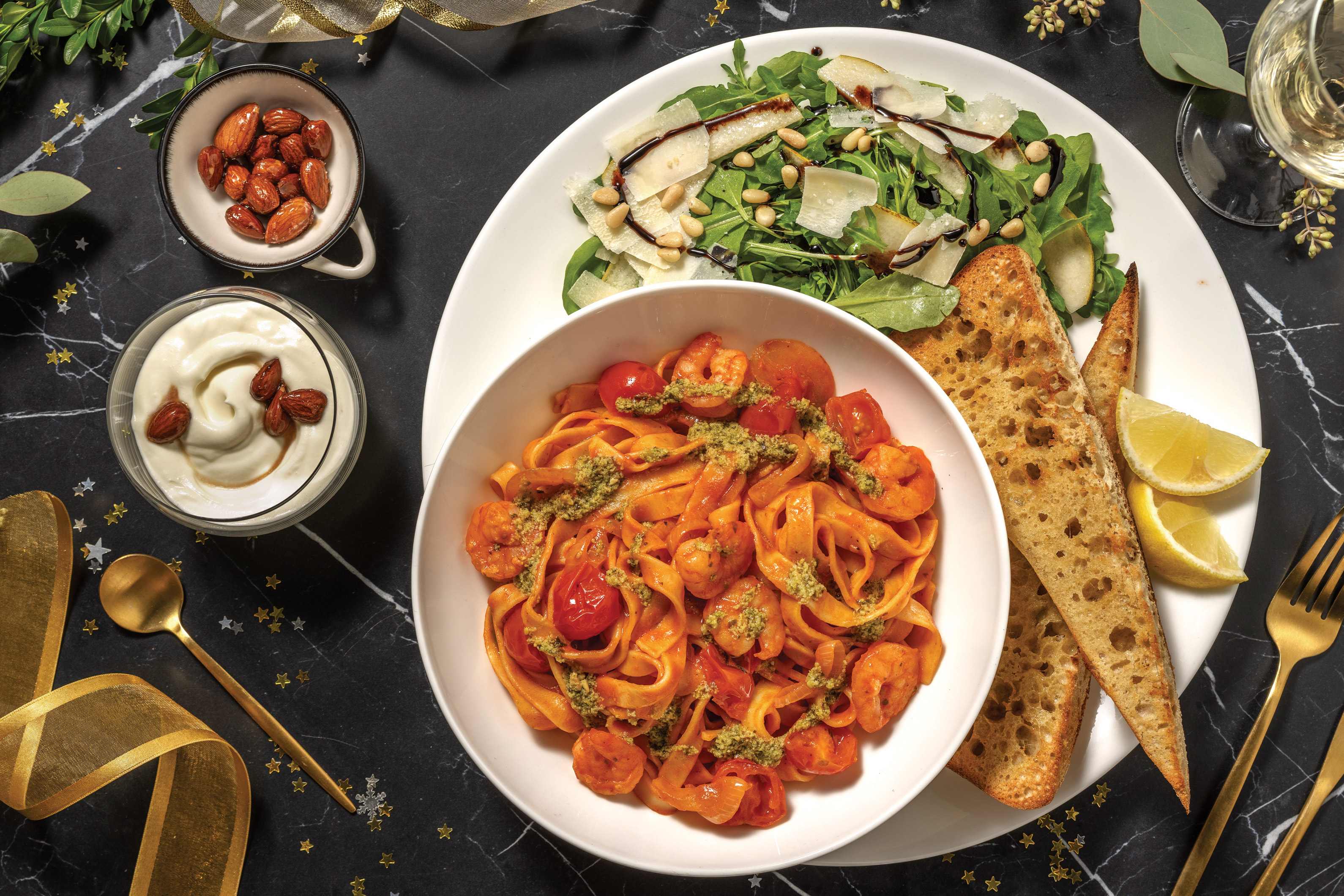 Pesto & Cherry Tomato Prawn Fettuccine for Dinner