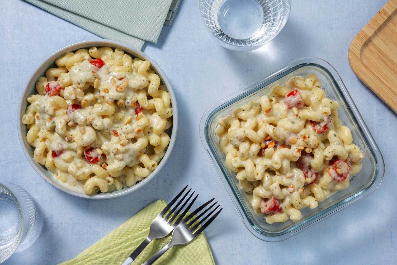 Macaronis au pesto an extra