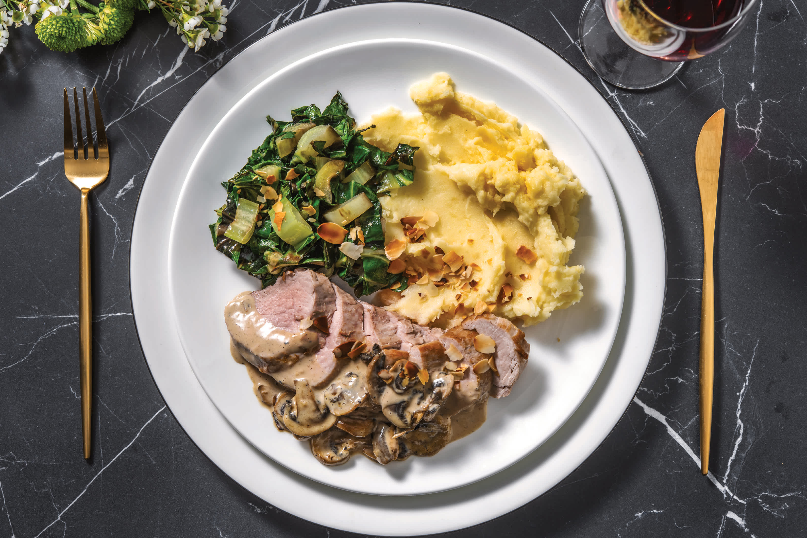 Roast Pork & Mushroom-Black Garlic Cream