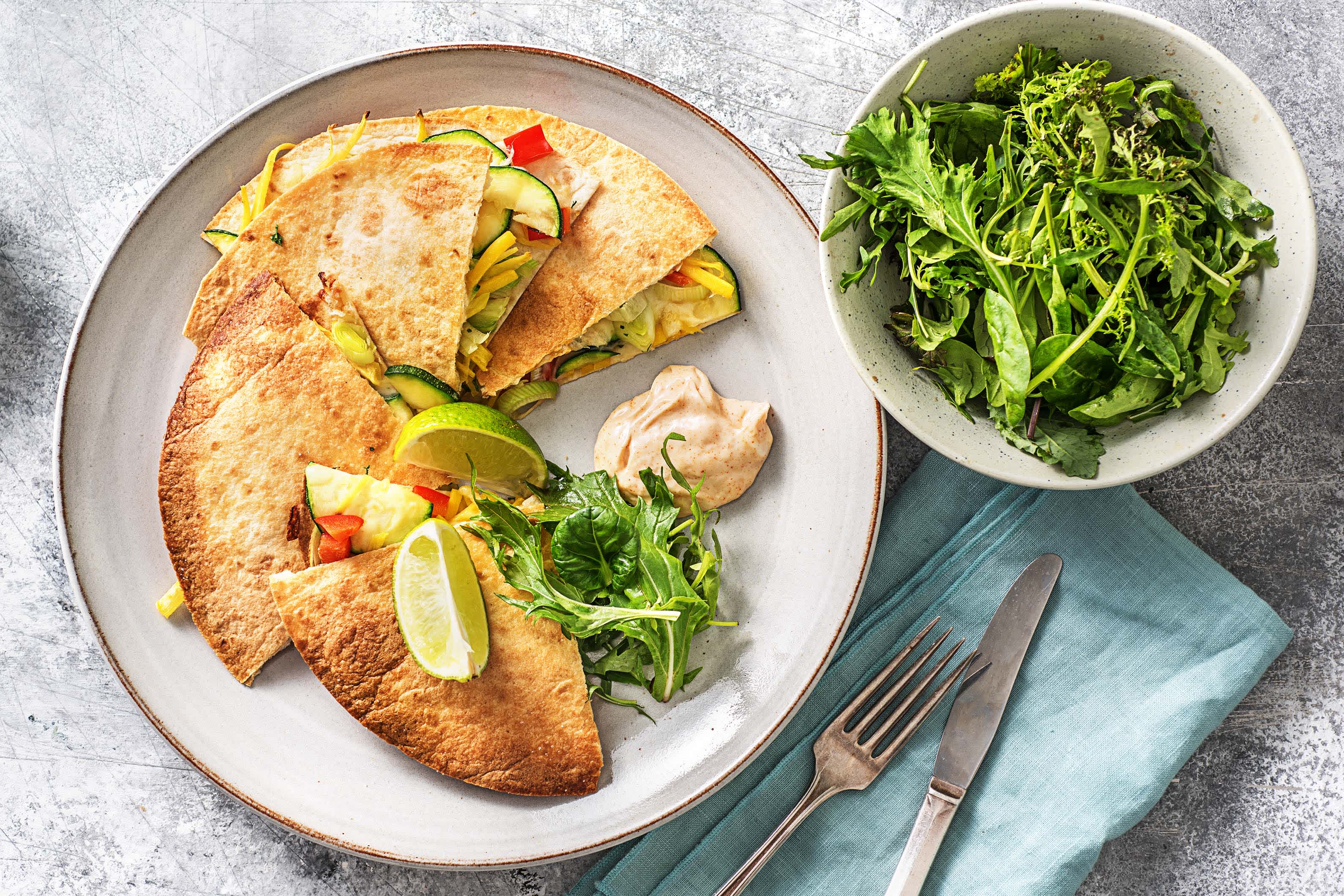 Quesadilla aux légumes et au cheddar