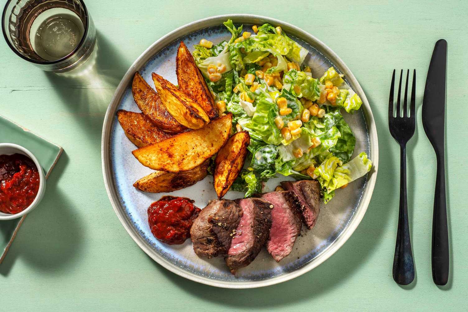Rinderhüftsteak mit Kartoffelspalten