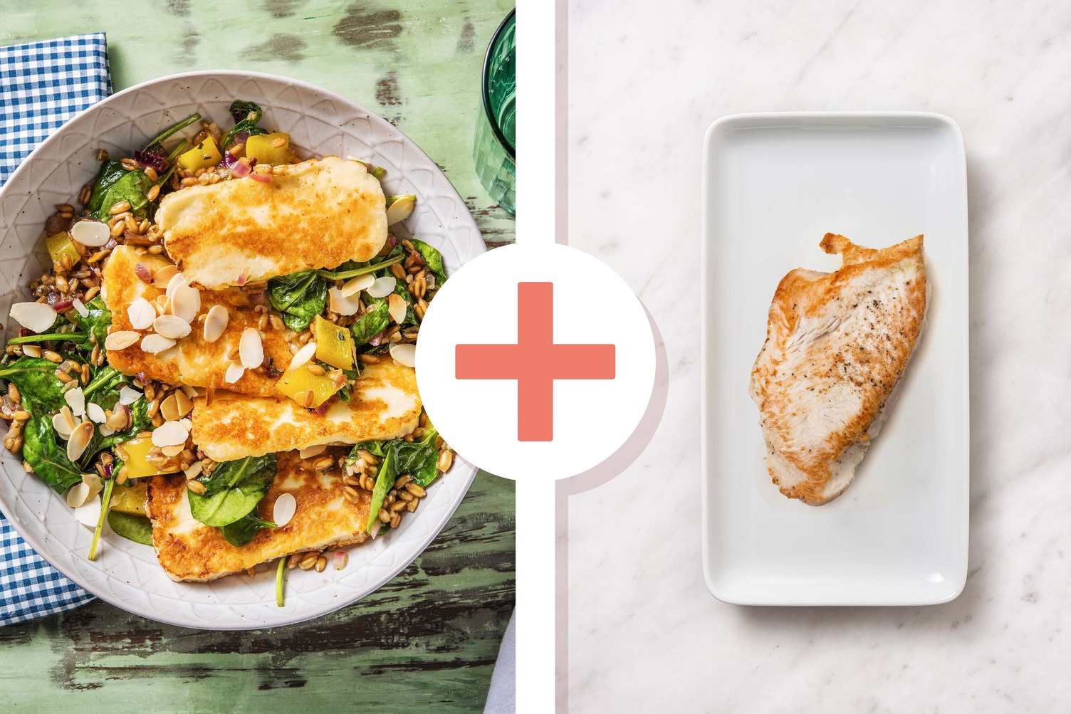 Salade d’escalopes de dinde, de farro et de haloumi