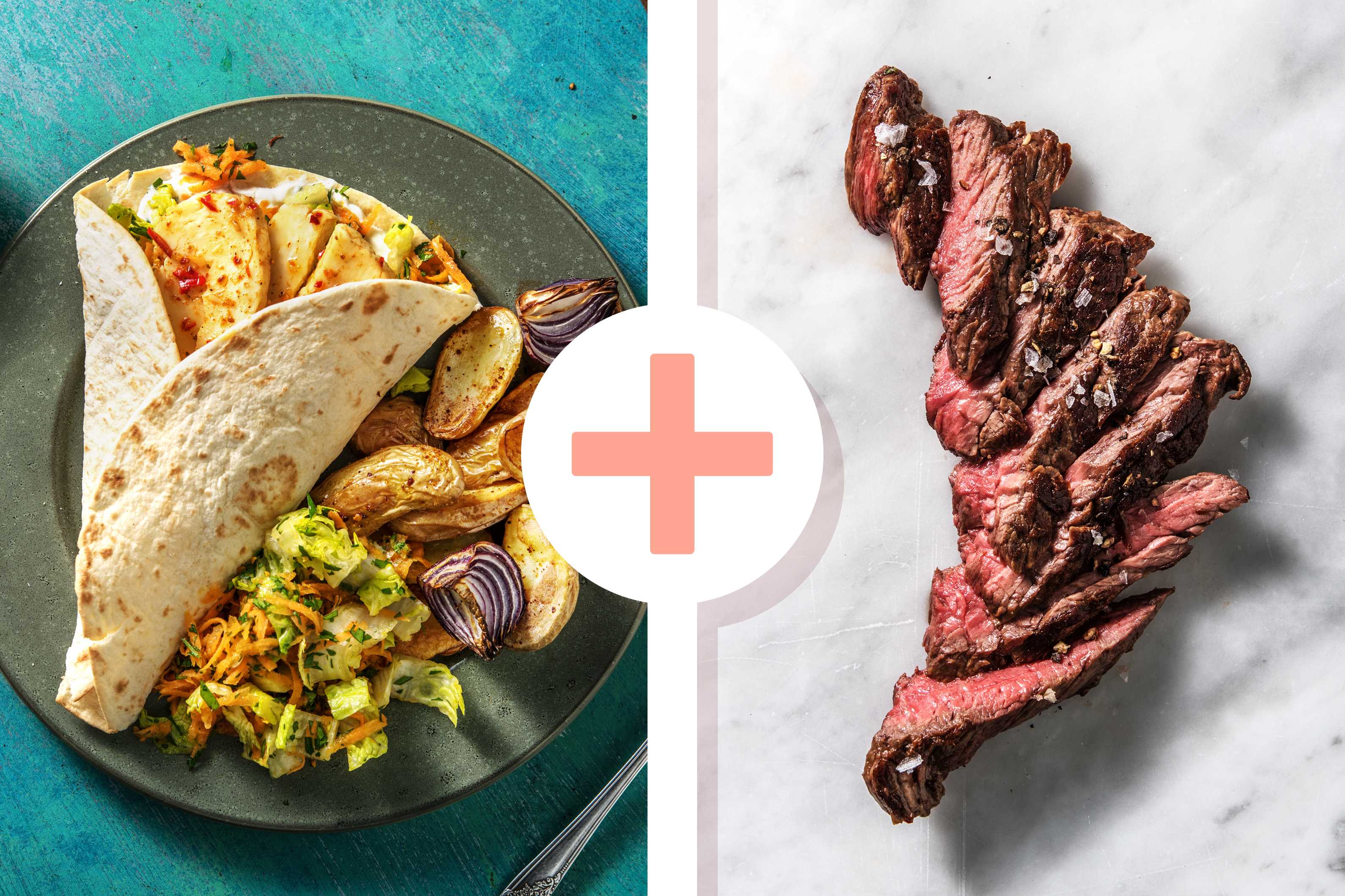 Scharfe Halloumi-Wraps mit Steakstreifen