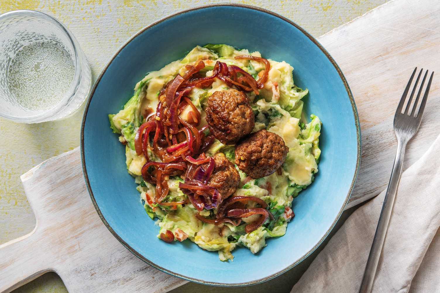 Stoemp de chicorée et boulettes de viande