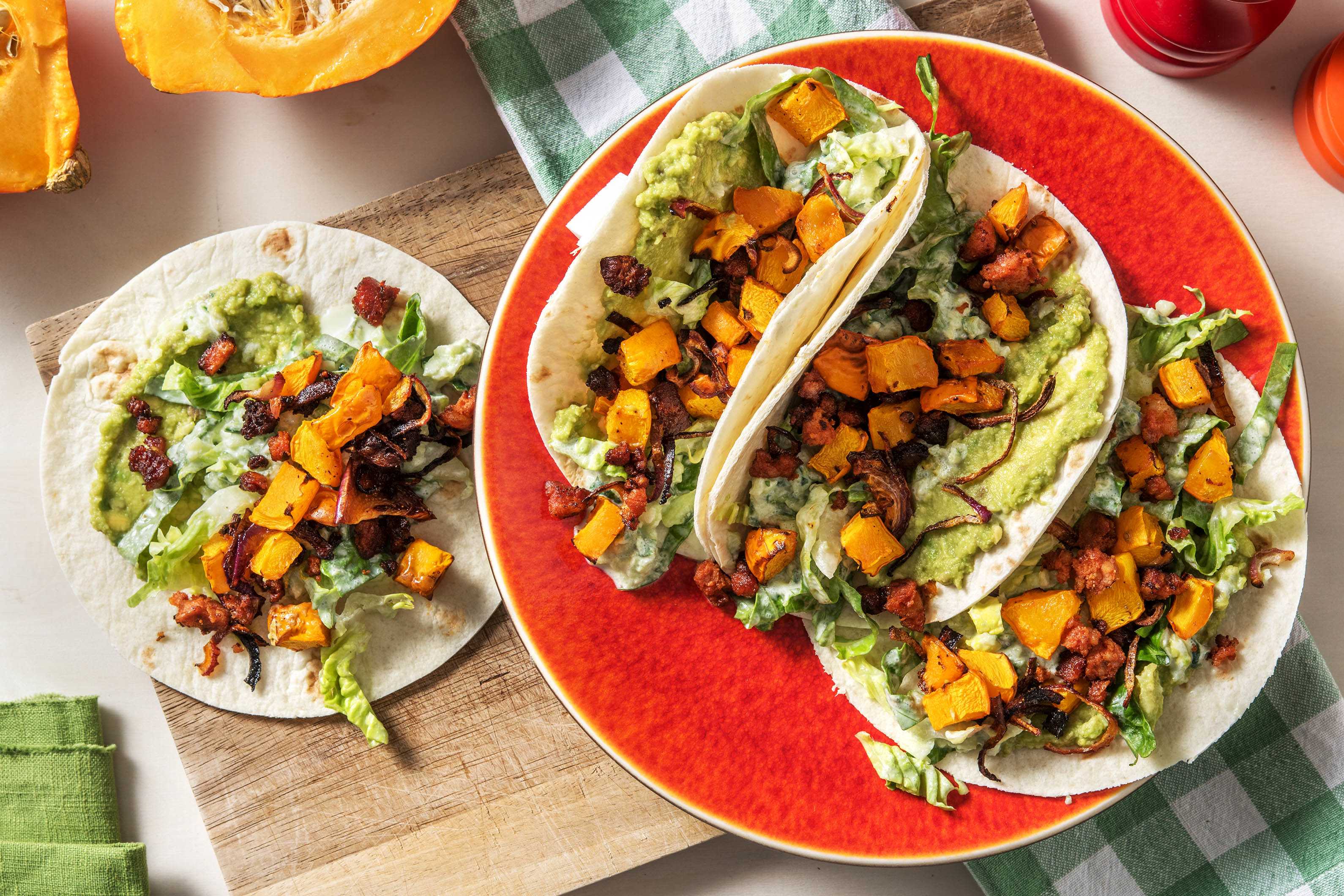 Tacos mit Kürbis-Ofengemüse und Argentinos