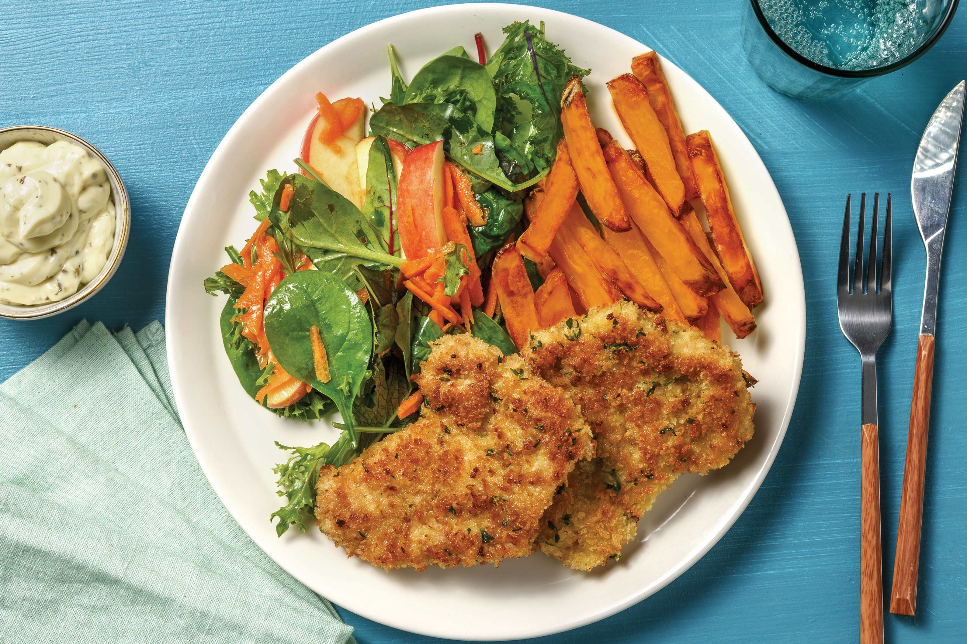 Thyme Pork Schnitzel & Sweet Potato Fries