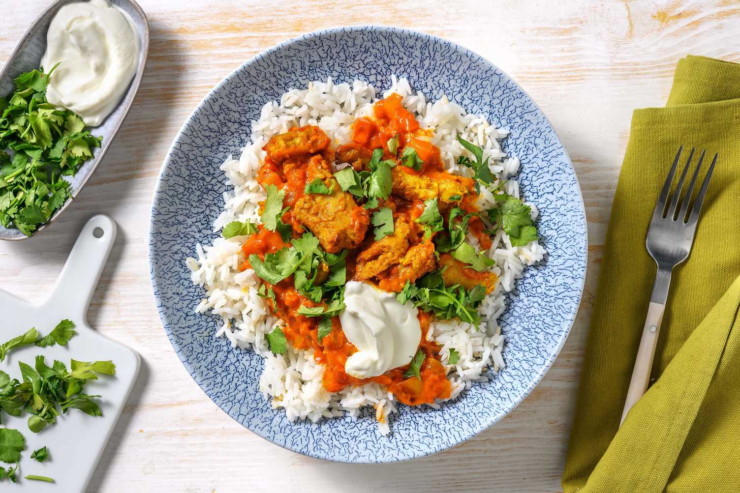 Pittige vegetarische kip tikka masala